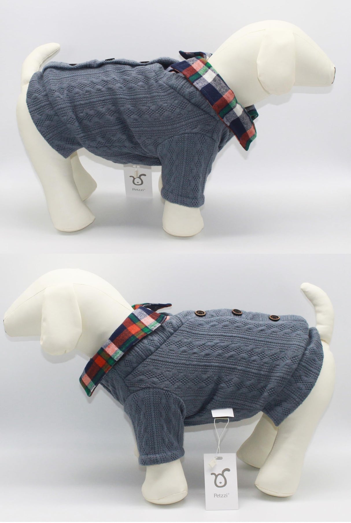 Petzzi Pet Warm Dog Clothes Dog Sweater for Small Puppy Medium Large Dogs Cat Sweaters with Shirt Collar Buttons Pink Blue Cable Sweaters - Noah (X-Small, Blue)