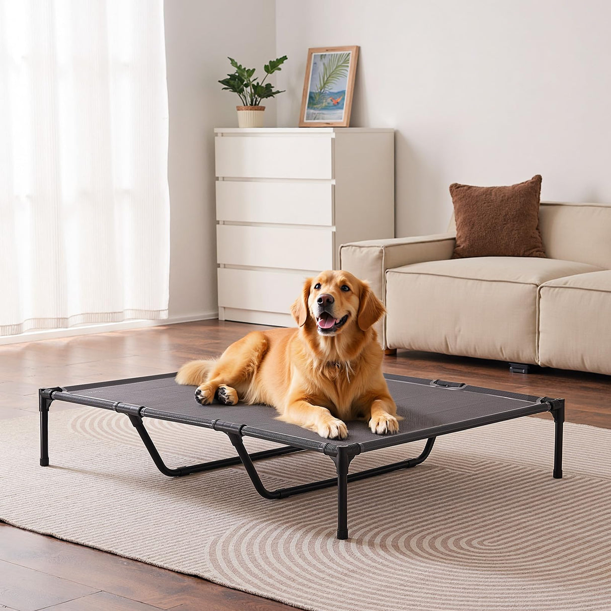 VEVOR Elevated Dog Bed for Large Dogs, Portable Raised Dog Cot with Steel Metal Frame and Breathable Teslin Mesh, Indoor & Outdoor Pet Cooling Raised Hammock Bed, XL, Gray