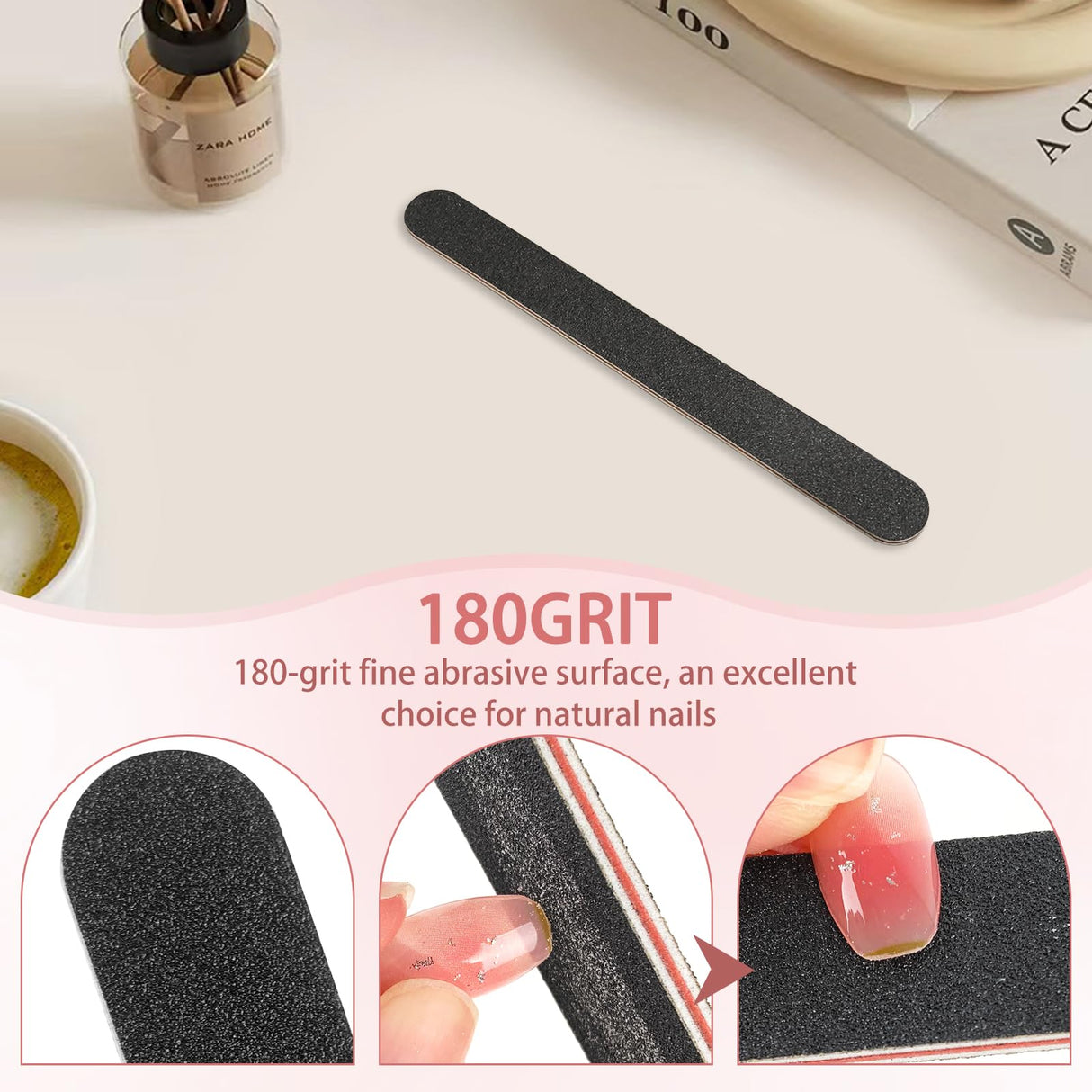 5 Rows 2 Layers 10 PCS Nail File, Red Tough PP Core, Exquisite Kraft Paper Box, Double Sided 100/180 Grit Black Emery Board Manicure Pedicure Nail Tool