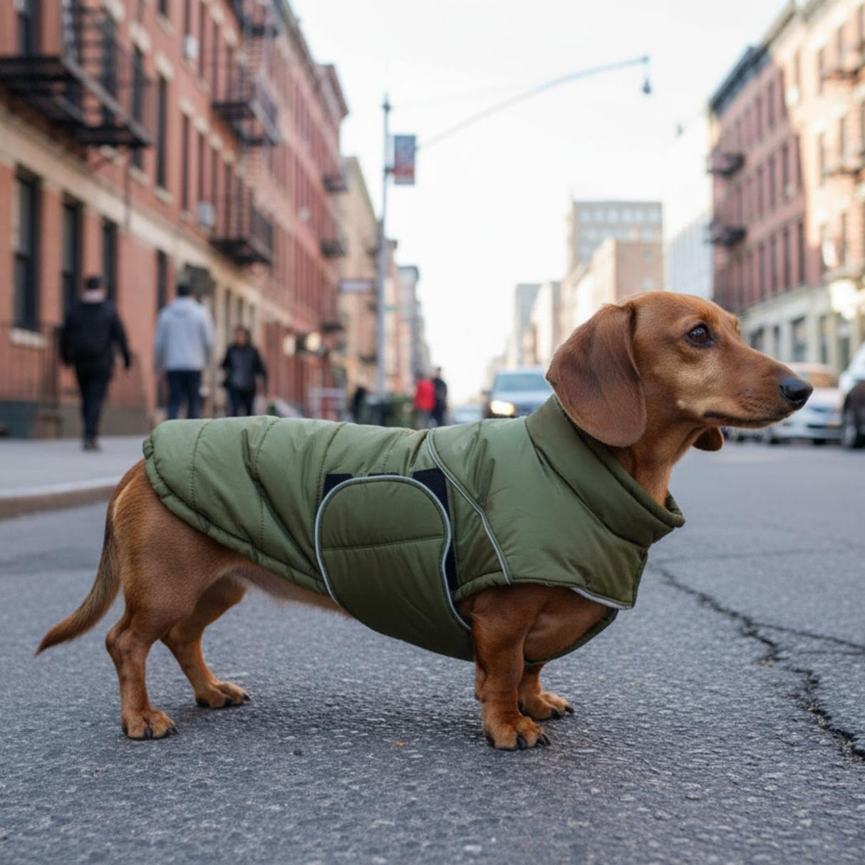 ASENKU Extra Warm Dog Coat - Winter Fleece Jacket with Reflective Adjustable Zippered Leash Hole for Medium Dogs (Green, L)