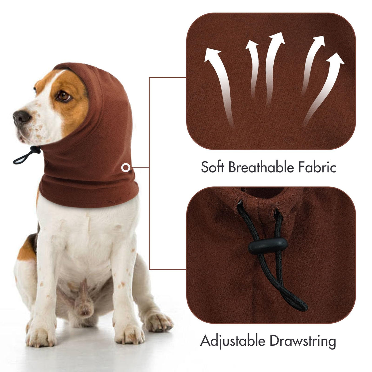IDOMIK Dog Calming Hoodie,Ear Wraps for Dog to Calm Anxiety,Doggy Ears Head Cover for Noise Protection,Snoods for Pets Grooming Force Drying Fireworks,Pet Hematoma Ear Wrap Headband,Coffee,L