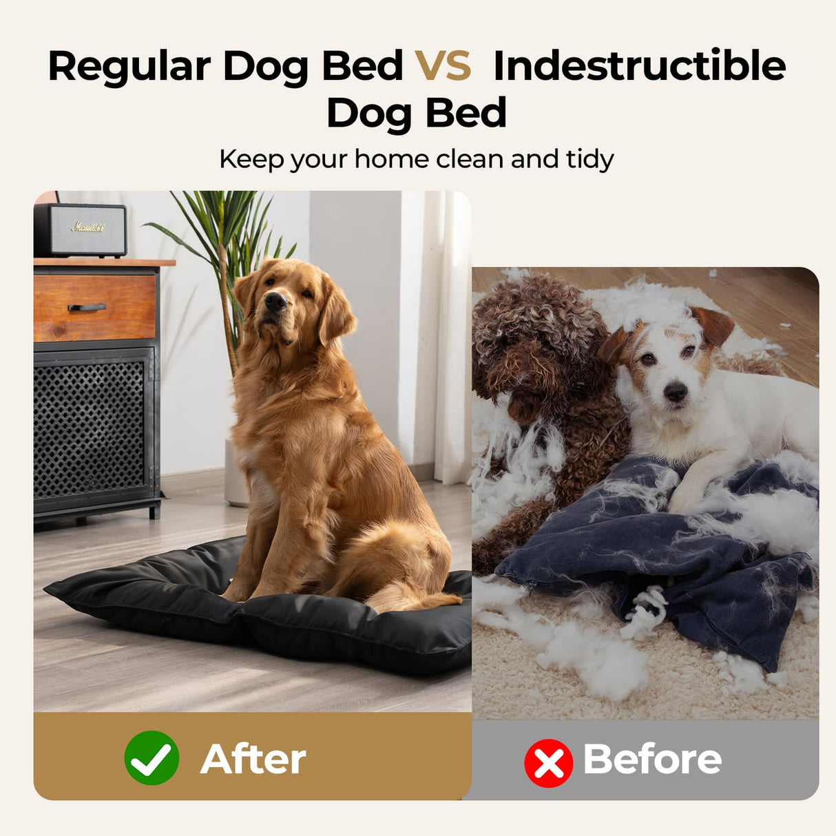 Couzssyhi Chew Proof Indestructible Dog Bed - Durable Dog Bed for Aggressive Chewers, Machine Washable & Waterproof Indoor Outdoor Crate Pad, Tough Kennel Pad for Small Dogs (Small (18"x29"))
