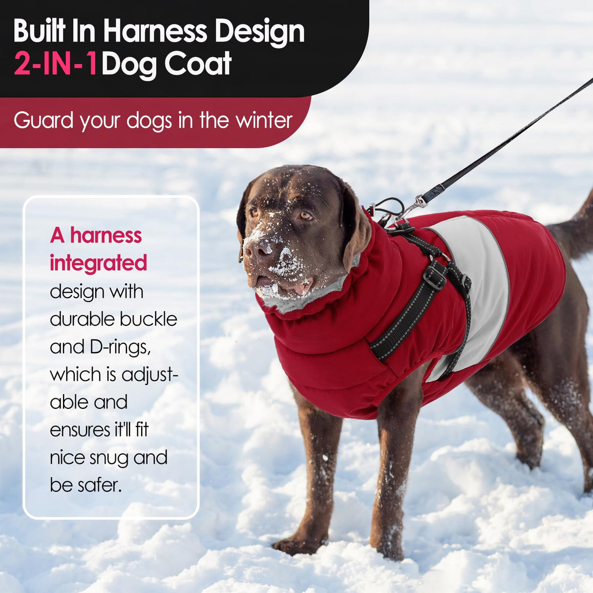 AOFITEE Dog Coats for Small Dogs, Dog Christmas Sweater, Dog Winter Coat with Harness Built in, Warm Dogs Jacket with Zipper, Waterproof Pet Jacket Snowsuit for Schnauzer, Chihuahua Yorkshire, S