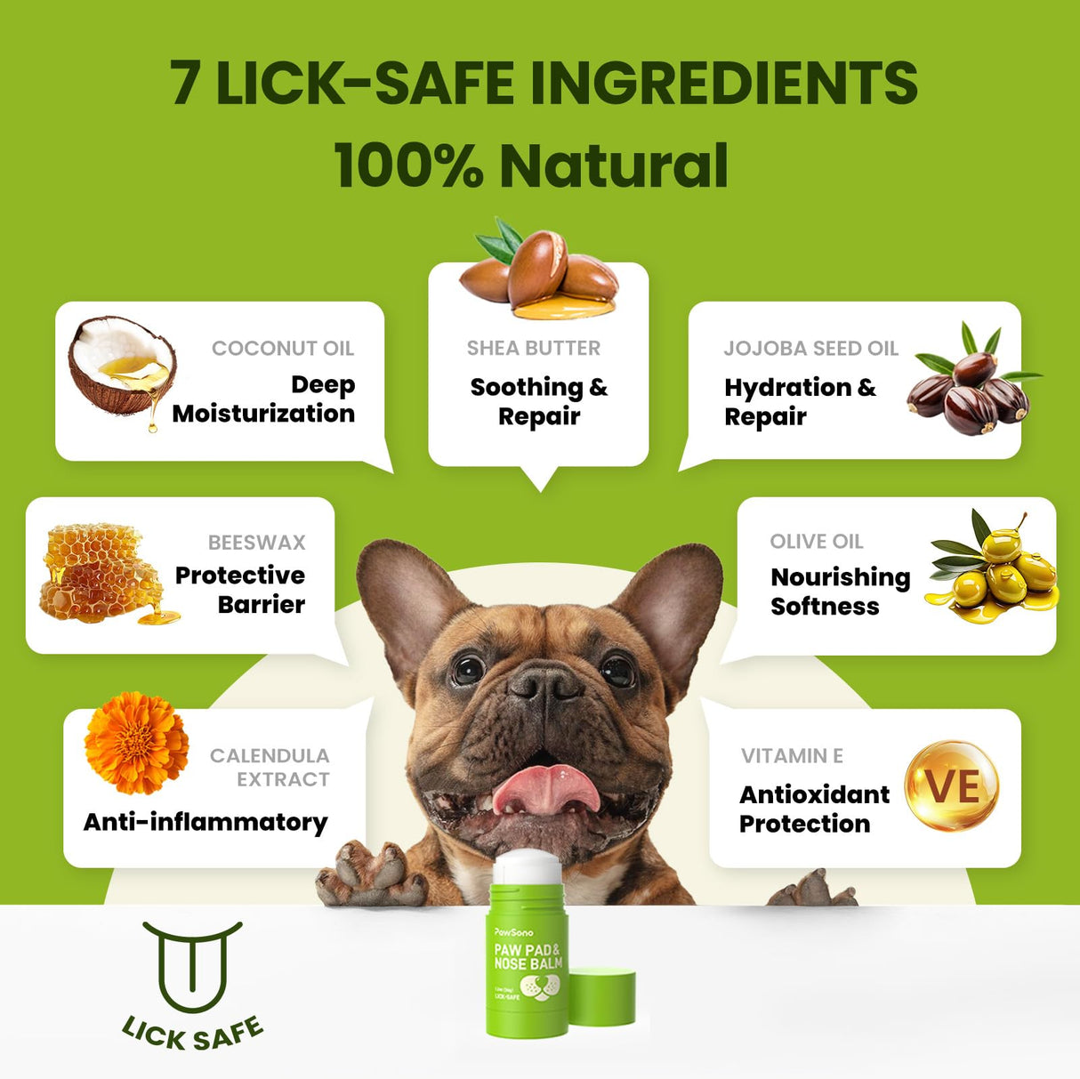 PawSono Lick-Safe Dog Paw & Nose Balm with Coconut Oil | Winter Snow, Road Salt & Cold Pavement Protector | All-Natural Moisturizer & Soother for Dry, Cracked Pads & Snout | Horse Hoof, Joint Care