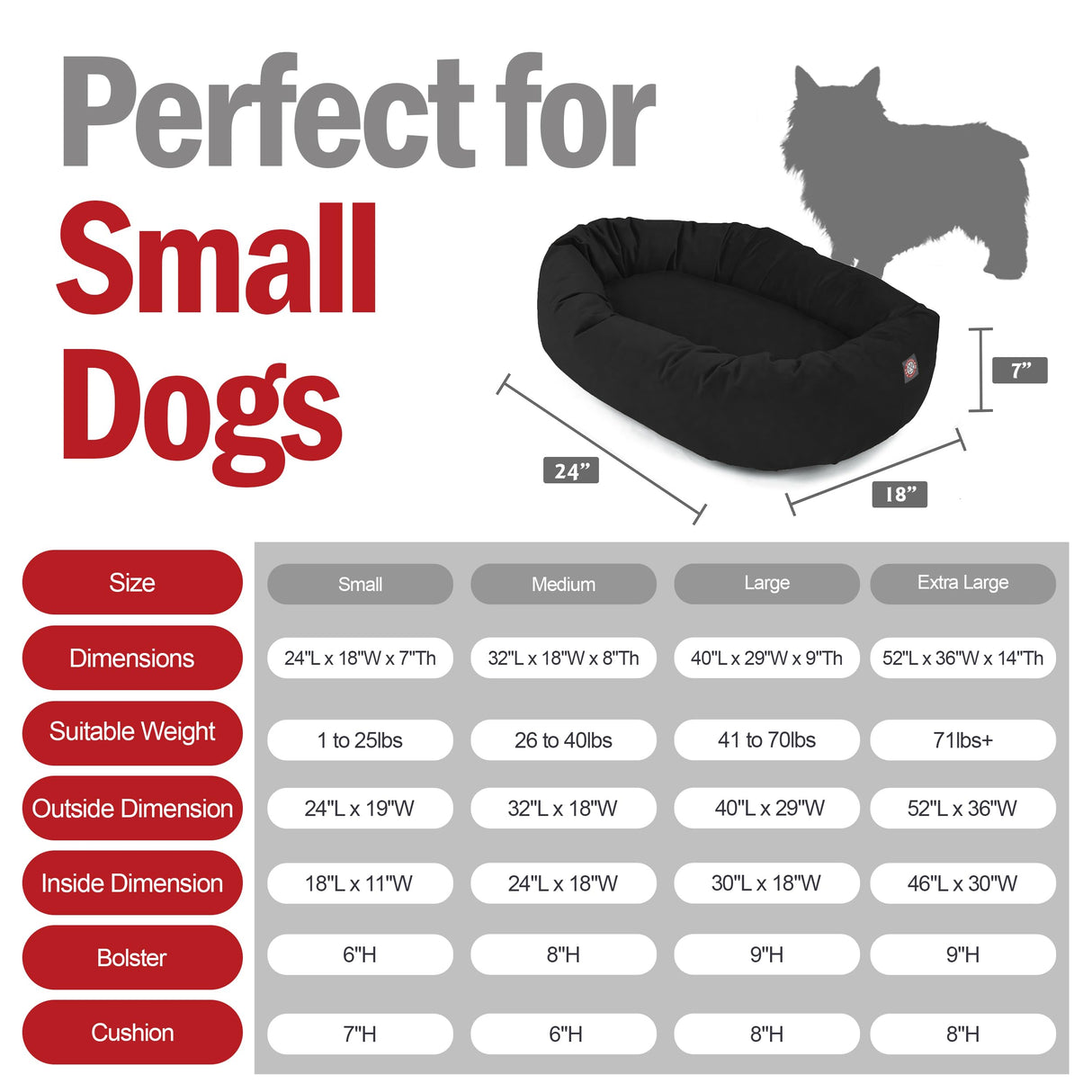 Majestic Pet 24 Inch Suede Shredded Memory Foam Mix Calming Small Dog Bed Washable 24 x 19 x 7 (Inch) - Cozy Soft Round Donut Dog Bed with Spine for Head Support - Pet Bed Black