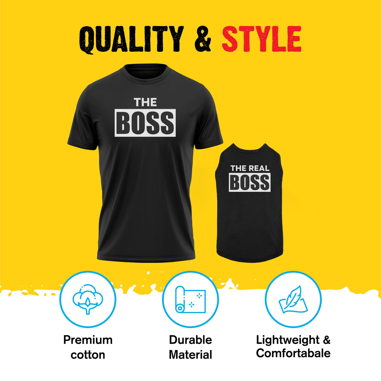 Dog and Owner Matching Clothes - Adorable The Boss The Real Boss Dog Matching Outfits with Owners - Soft Pet Clothes Royal Blue