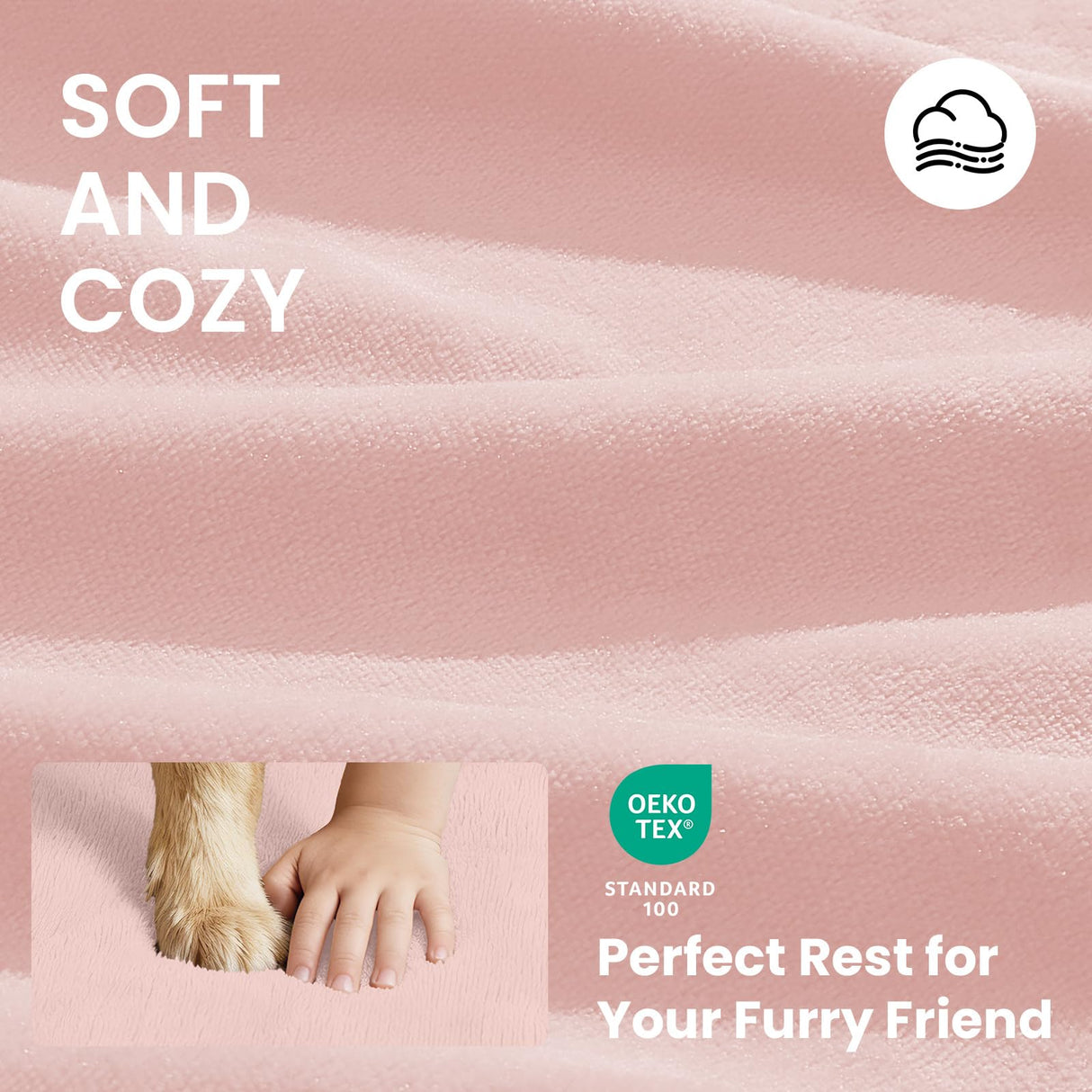 OhGeni Orthopedic Waterproof Dog Bed for Large Dogs, Machine-Washable Removable Cover in Easy-Clean Fabric, High Density Foam & Easy-Carry Handle, Wider and Larger, 44 inch (Pink)