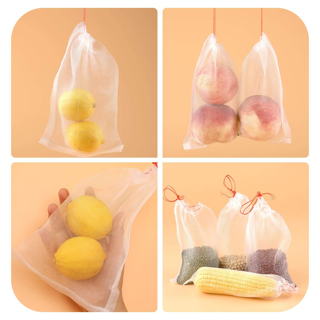 50 Pcs Kikhope Fruit Protection Bags, 10"x6" Fruit Netting Bags, Garden Netting Bags with Drawstring, Fruit Tree Bags, Netting Barrier Bags for Protecting Fruits and Vegetables