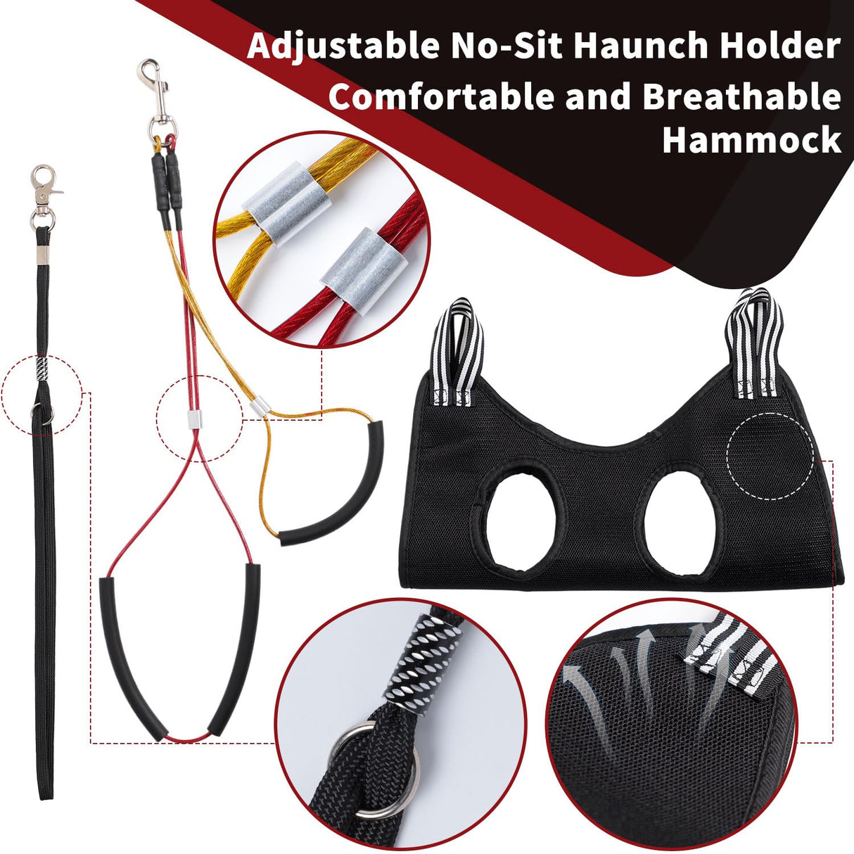 Phenfor Dog Grooming Table Arm with Hammock - Adjustable Height, Pet Grooming Hammock, No Sit Haunch Holders, Loop Noose Heavy-Duty Clamp (Black)