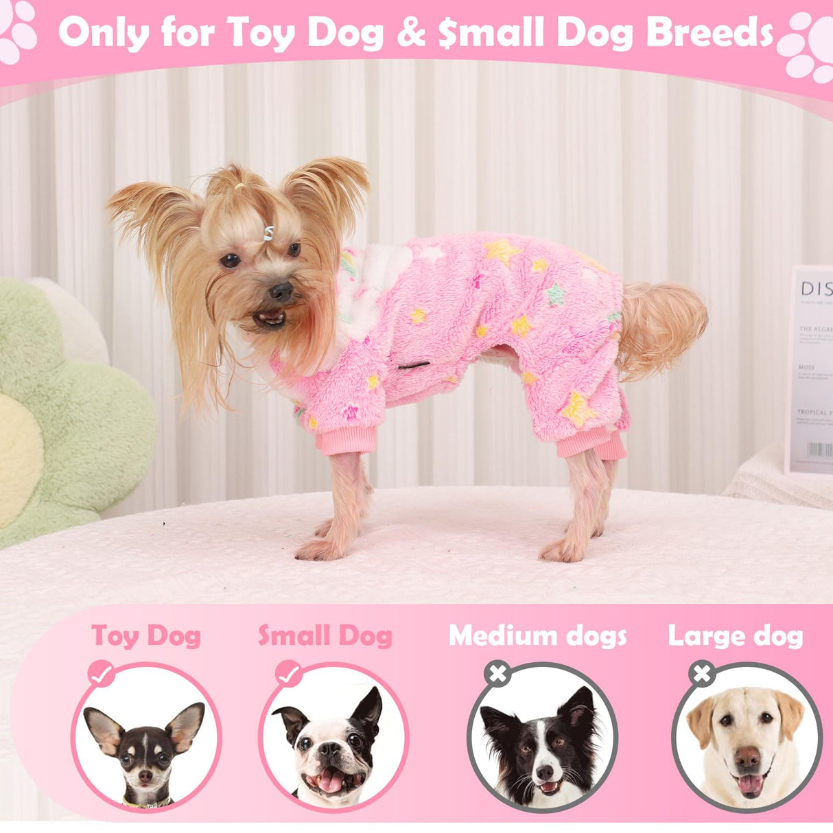 Dog Sweaters Small Girl Warm Fleece Pajamas, Cute Extra Small Dog Clothes, 4 Legs Puppy Jumpsuit Pjs Soft Stretchy Doggie Onesies Pet Outfit Apparel for Chihuahua Yorkie, Rainbow Pink, XXS