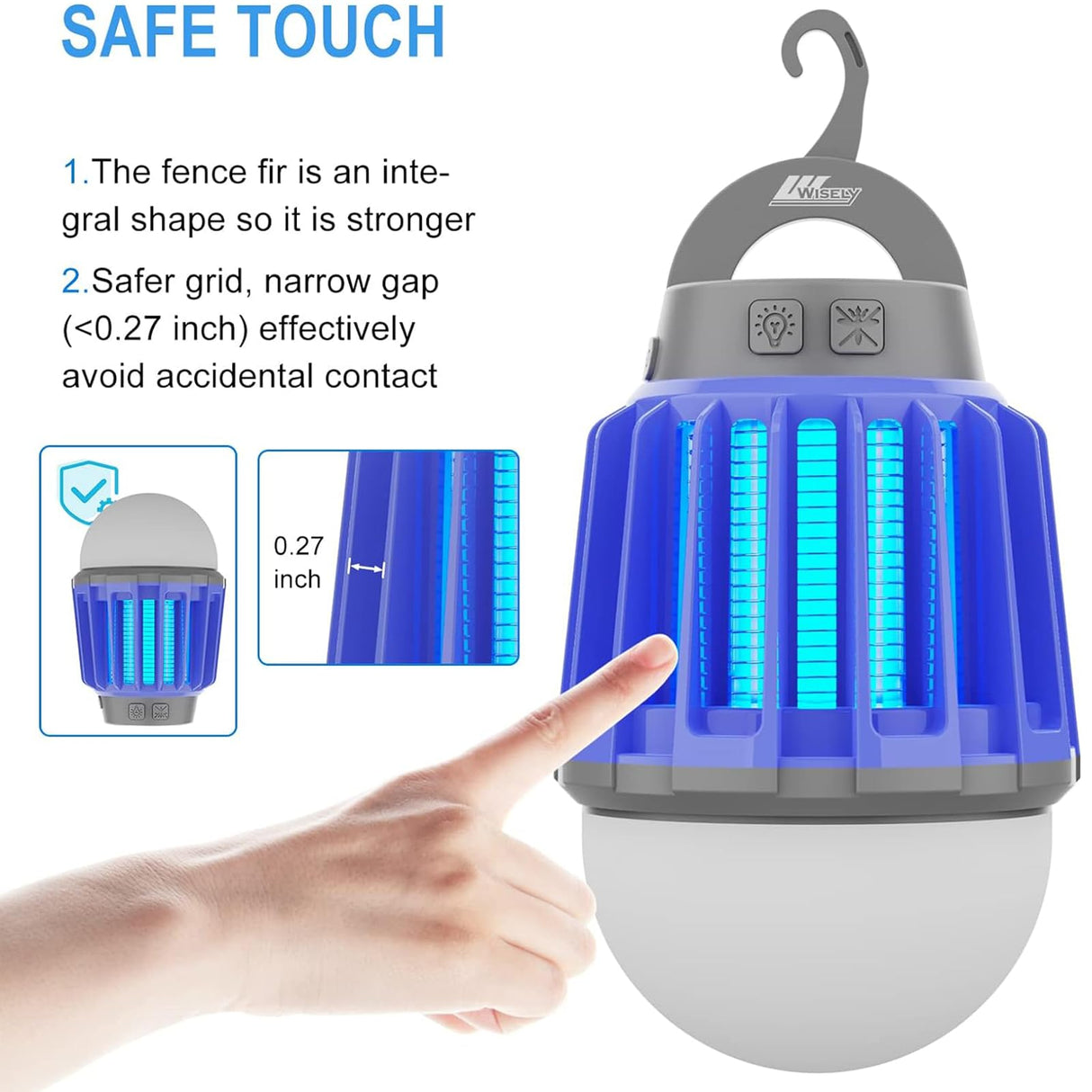 Wisely Bug Zapper Outdoor/Indoor Electric, USB-C Rechargeable Mosquito Killer Lantern Lamp, Portable Insect Electronic Zapper Indoor Trap, with LED Light 2PK