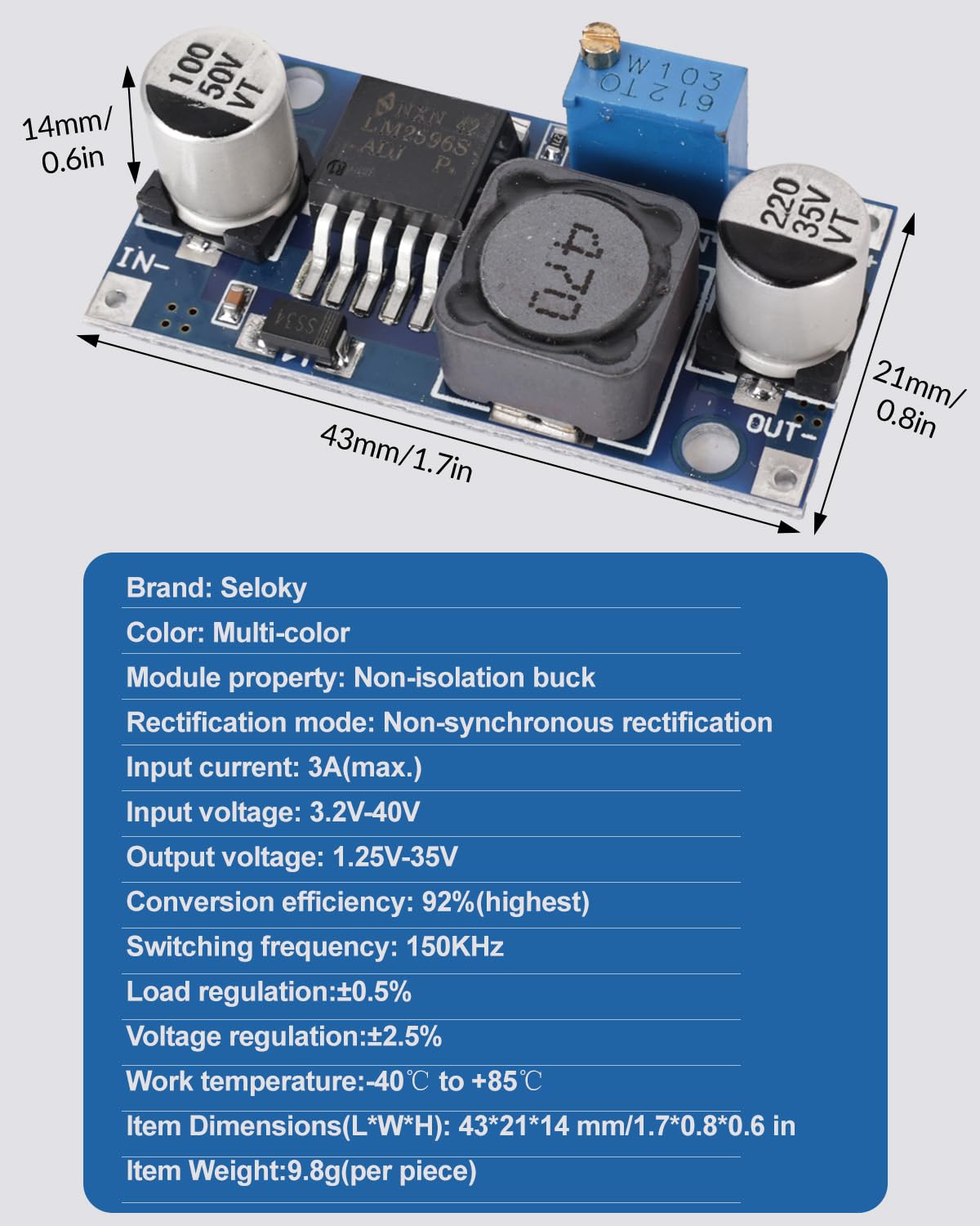 5 Pack LM2596 DC to DC Buck Converter 3.0-40V to 1.5-35V Adjustable Voltage Regulator Electronic Voltage Stabilizer Power Supply Step Down Module