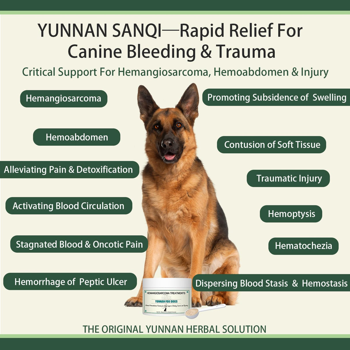 Quick Stop Bleeding for Dogs, Natural Herbal yunnan Sanqi Powder for Hemangiosarcoma, Hemoabdomen, Pericardial Effusion, Cancer Bleeding, Severe Bruising, Ulcer-Related Bleeding, Bloody Stools - 100g