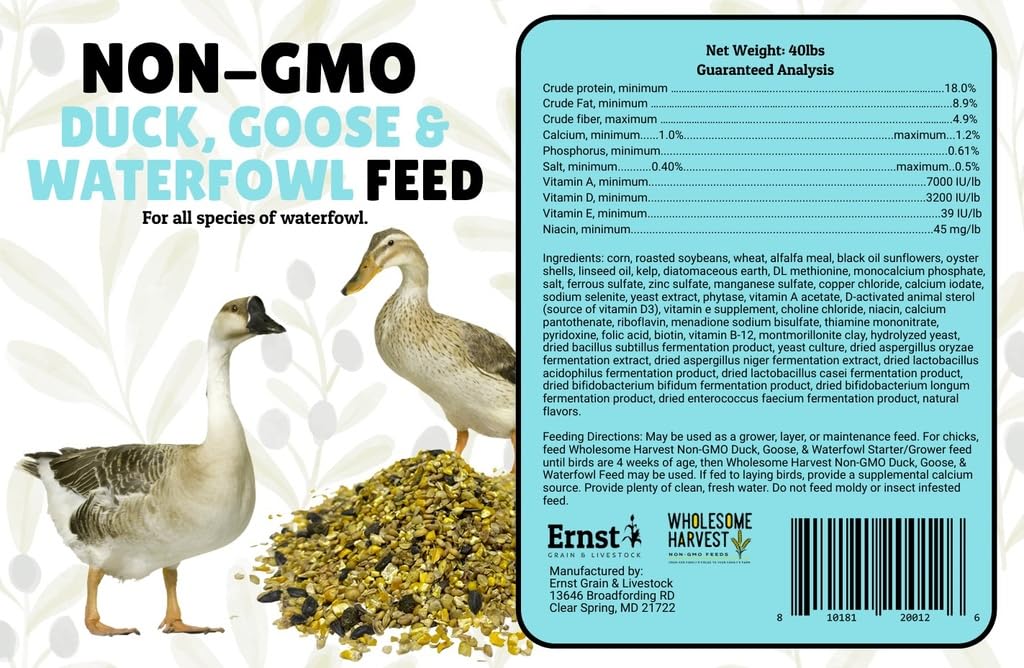 Wholesome Harvest Duck, Goose, Waterfowl Layer Feed 10 lb, High Protein Specially Formulated to Promote Egg Production and Healthy Flocks
