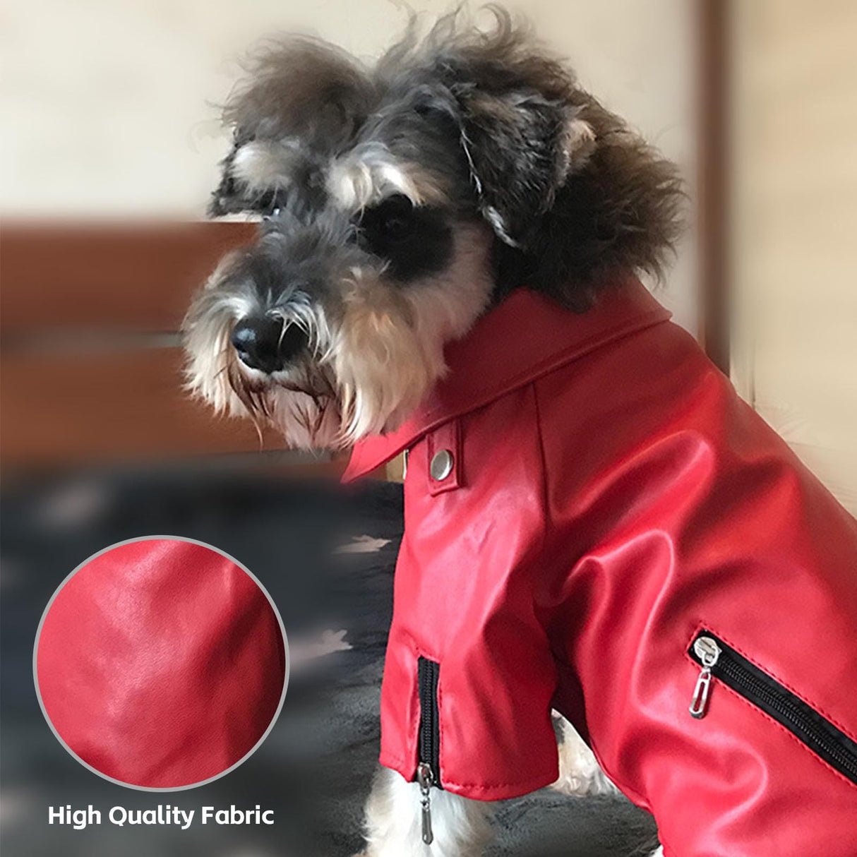 UOSIA Cold Weather Dog Coats Cool Dog Motorcycle Leather Jacket Windproof Waterproof Warm Pet Winter Costume with Zipper(Red,B-S)