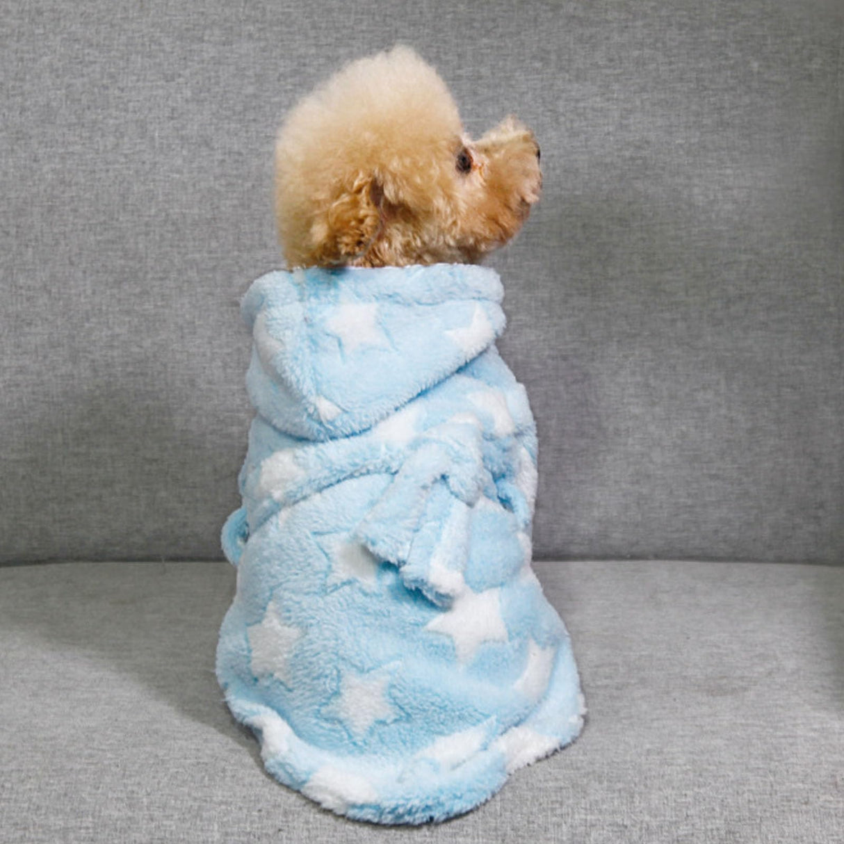 Small Dog Bathing Towel, Adjustable Dog Bath Robe for Cold Weather, Puppy Pajamas Warm Flannel Dogs Pjs, Pet Coats for Small Dogs Blue Stars M