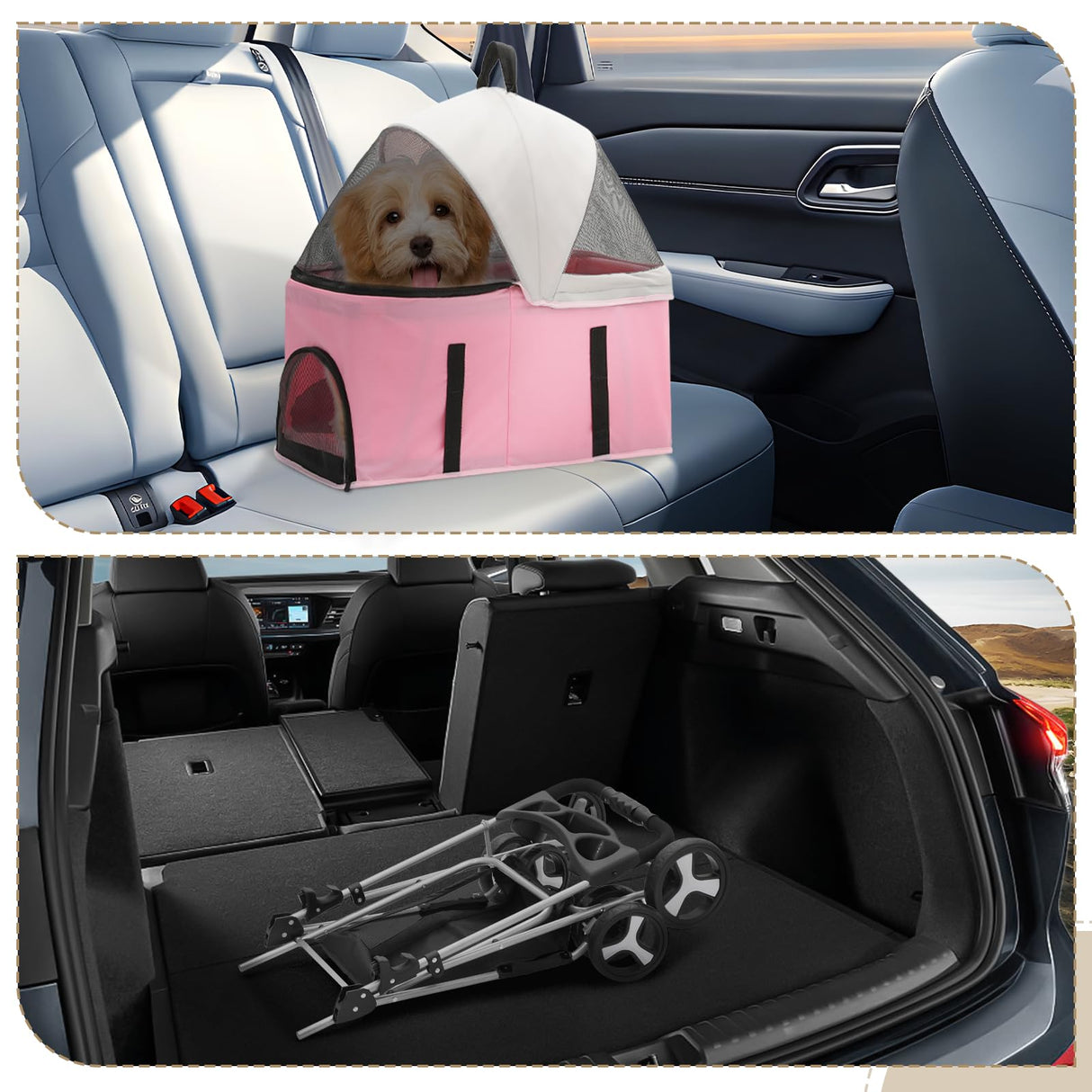 Athena Collection 4 Wheels Pet Stroller for Medium Dogs 33 Lbs Puppy Cat Pet Dog Stroller with Detachable Carrier, Cup Holder Tray, Bottom Storage, Pink