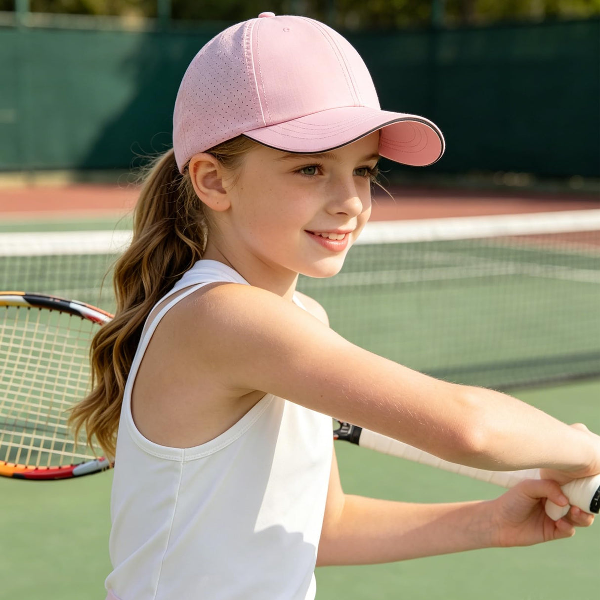 Girls Criss Cross Ponytail Hat Mesh Baseball Cap Kids Quick Dry Ponycap Hats Outdoor Summer Sports Hat Age 7-12