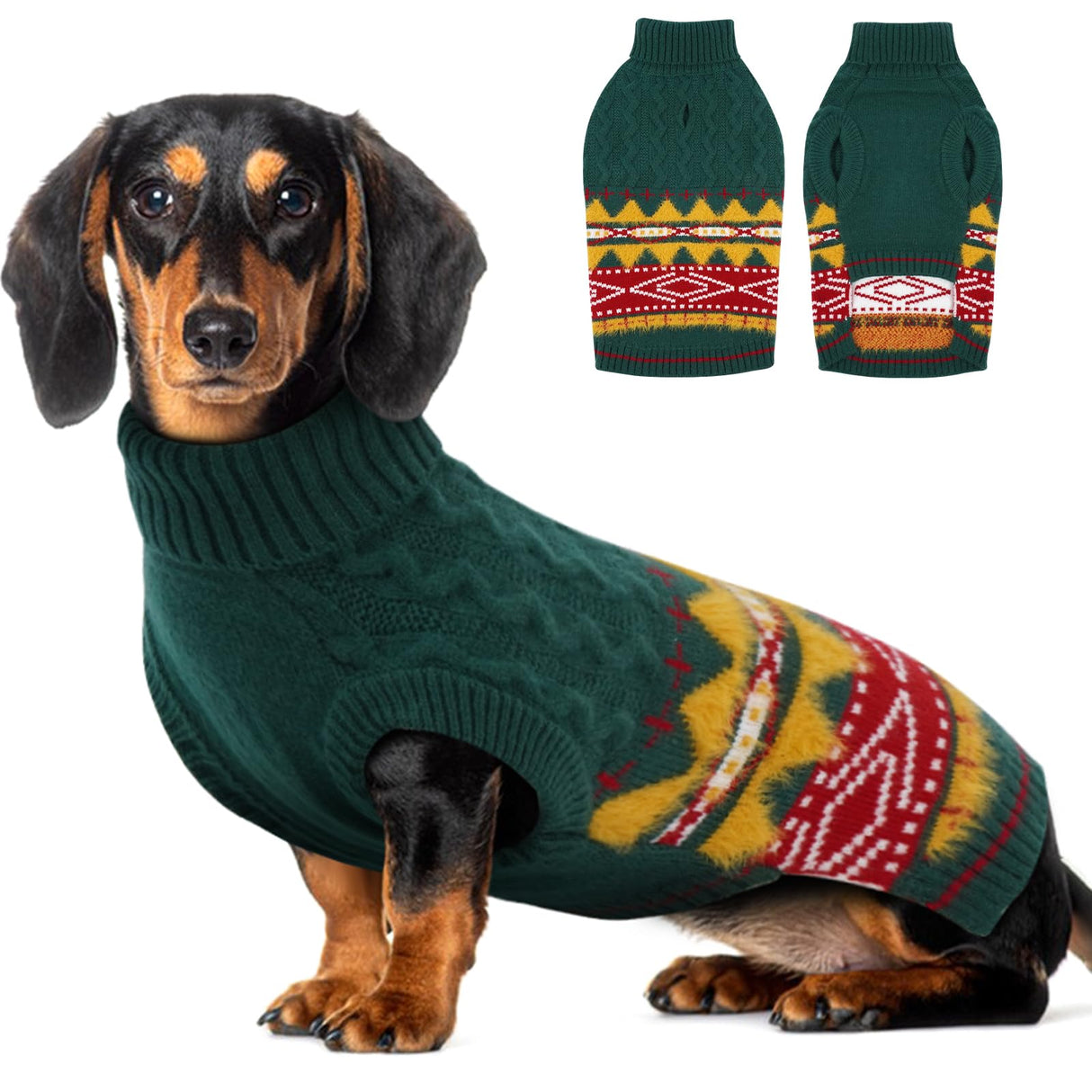 MIGOHI Warm Dachshund Sweater Soft Dog Sweater for Small Dogs | Wiener Dog Sweaters with Leash Hole Sleeveless Knitted Pullover Vest Winter Christmas Knitwear for Fall & Winter,Wiener,Pug,Green,M