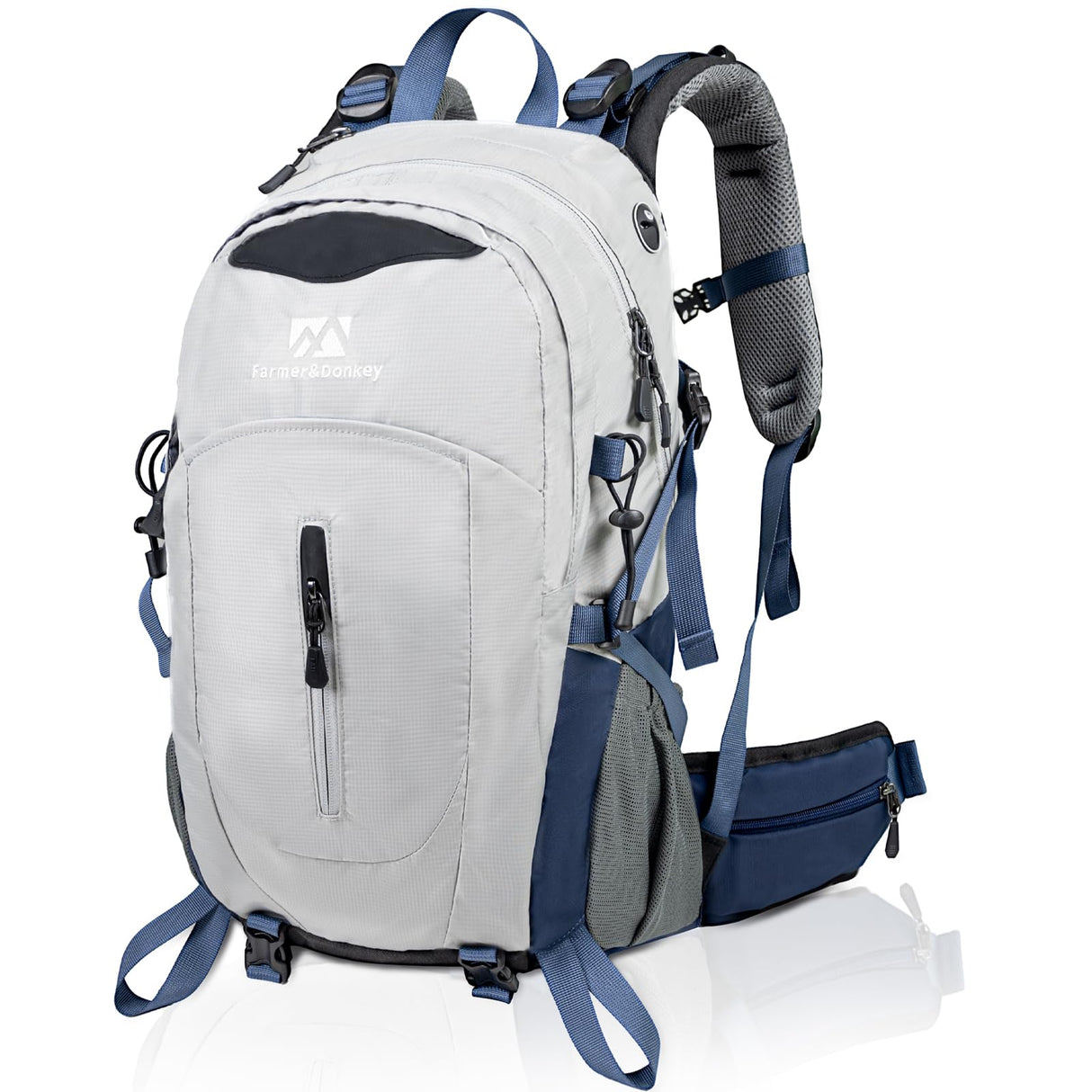 Farmer&Donkey Hiking Backpack, 40L Waterproof Camping Backpack with Packable Back Panel & Rain Cover, Men Women Rucking Backpacking Backpack Outdoor Sport Lightweight Travel Daypack for (Grey)