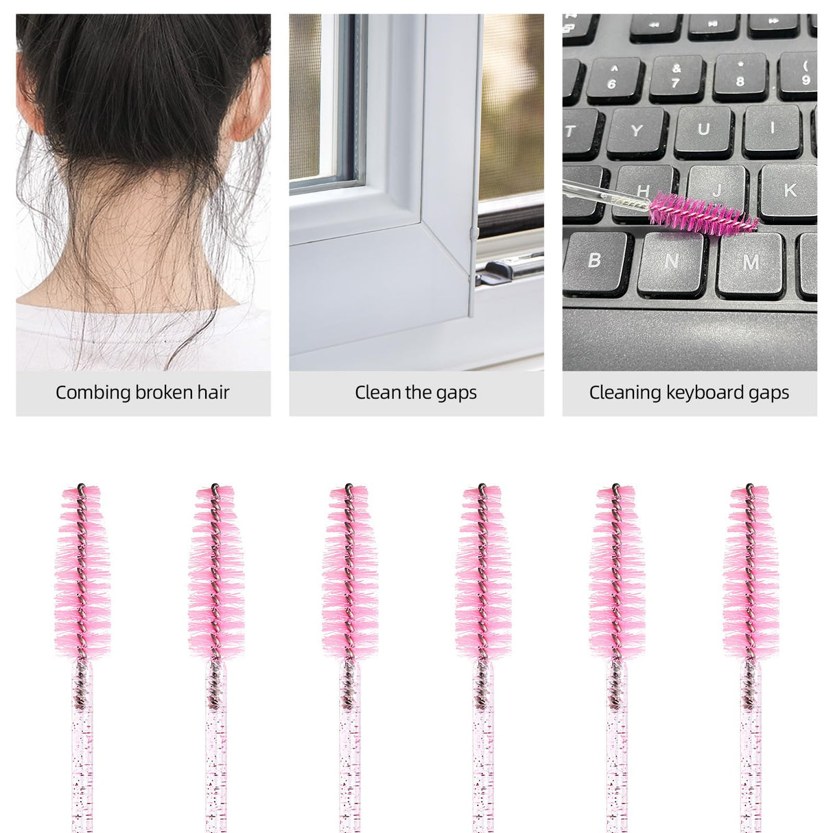 50 Pcs Disposable Mascara Wands, Crystal Eyebrow Spoolies Brush for Eyelash Extensions, Pink Eye Lash and Makeup Brush