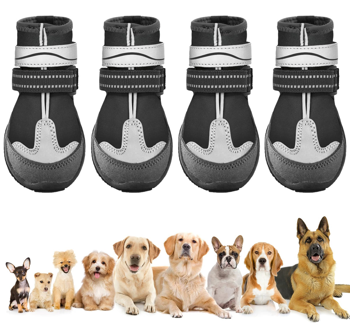 Dog Shoes, Otunrues Dog Shoes for Small Medium Large Dogs, Anti-Slip Dog Boot with Reflective, Waterproof Dog Booties & Paw Protectors for Winter Snowy Hot Pavement Day (Black, L)