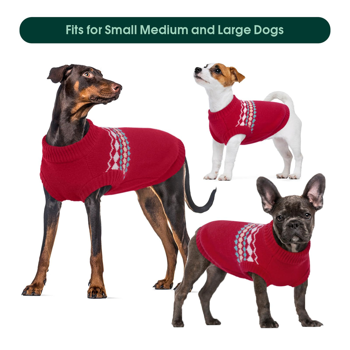 Kuoser Dog Sweater, Dog Sweaters for Large Size Dogs, Boy Girl Dogs Christmas Sweater, Pet Sweatshirt Outfits for Male Female, Warm Big Doggie Pullover Knitwear Clothes for Fall Winter, Red L