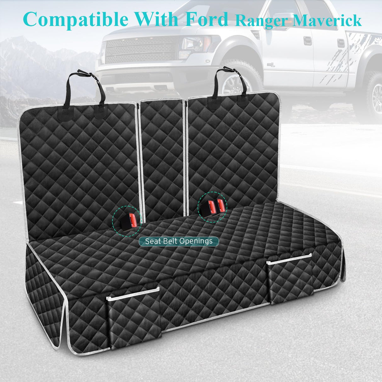 Dog Car Seat Cover Compatible with Ford Ranger/Maverick Hybrid XL XLT Lariat Limited Platinum 4Door Back Seat Accessories, Waterproof Truck Pet Bench Backseat Covers with Non-Slip Backing 2000-2026