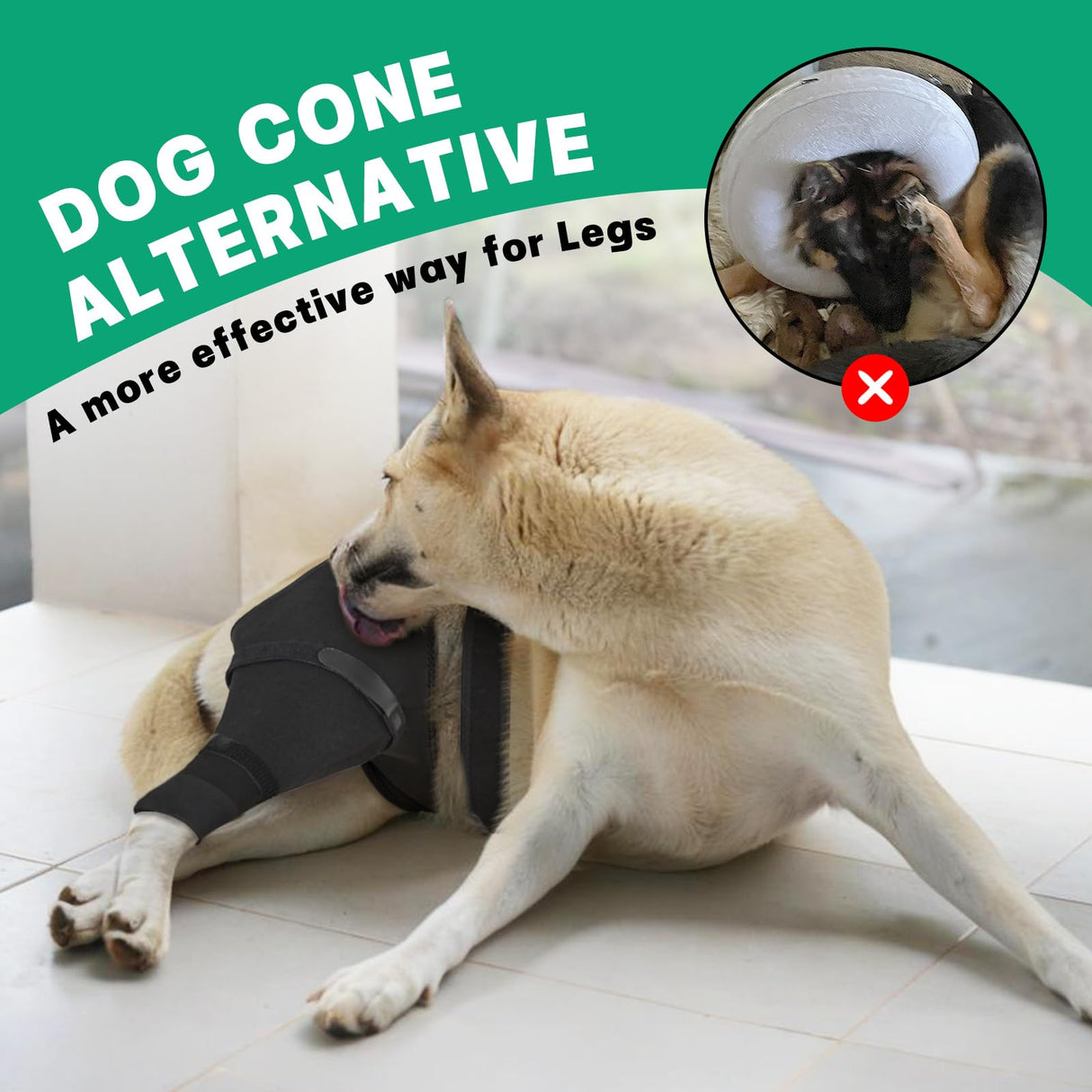 Dog Rear Leg Sleeve to Prevent Licking - Comfortable Recovery Sleeve for Back Hind Leg, Wound Recovery After Surgery for Torn ACL/CCL TPLO, Cone Alternative,Upgraded Threaded Opening (Black)