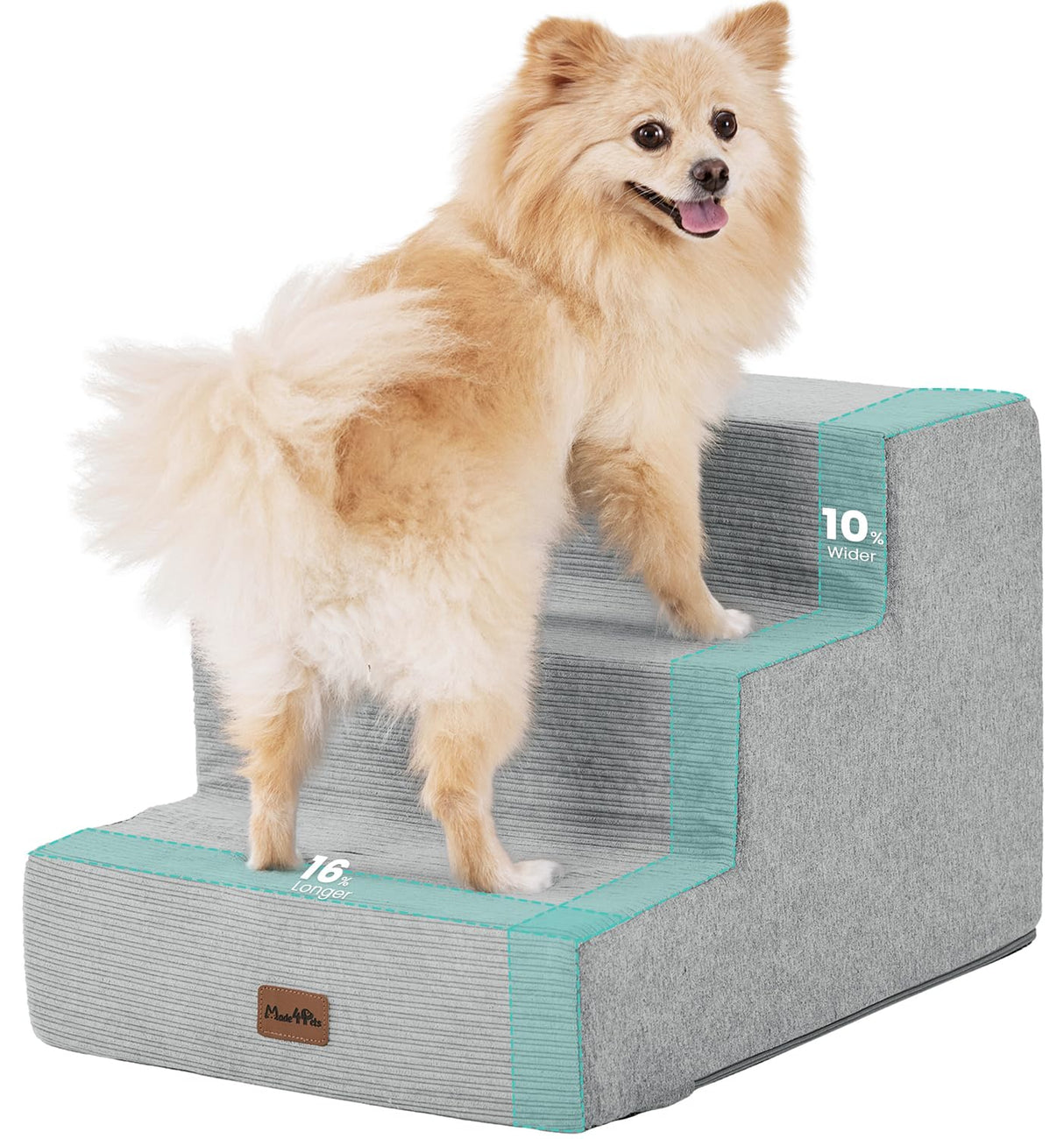 Made4Pets Dog Stairs for Small Dogs, Extra Wide Dog Steps for Bed Couch Sofa and Chair, 35D Foam Pet Steps for Small Dogs and Cats(Up to 40lbs), Non-Slip Bottom Pet Stairs, Light Grey, 3 Steps
