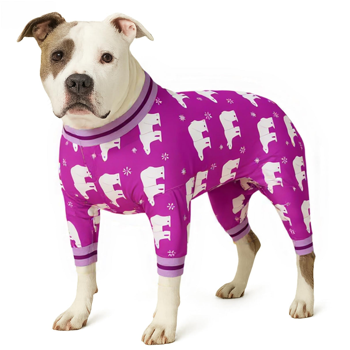 LovinPet Giant Pet Costume, Soft Cotton Dog pjs with Polar Bear Snowflake Print, Dog Clothing for Medium, Large Dogs,Pittie Pajamas, Large