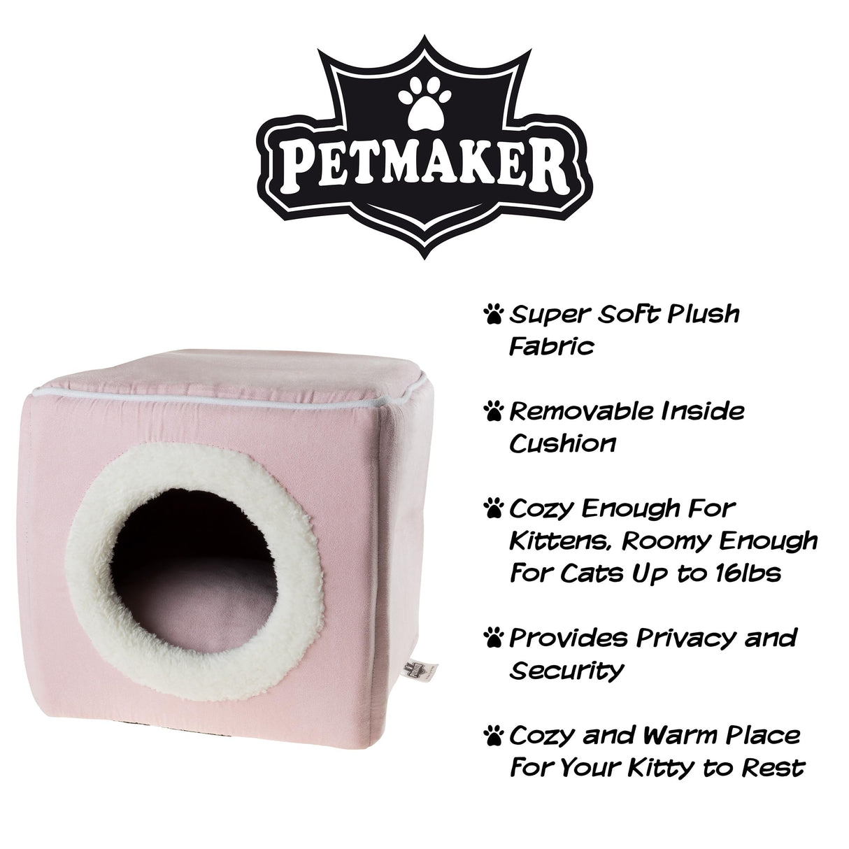 Cat House - Indoor Bed with Removable Foam Cushion - Cat Cave for Puppies, Rabbits, Guinea Pigs, Hedgehogs, and Other Small Animals by PETMAKER (Pink)