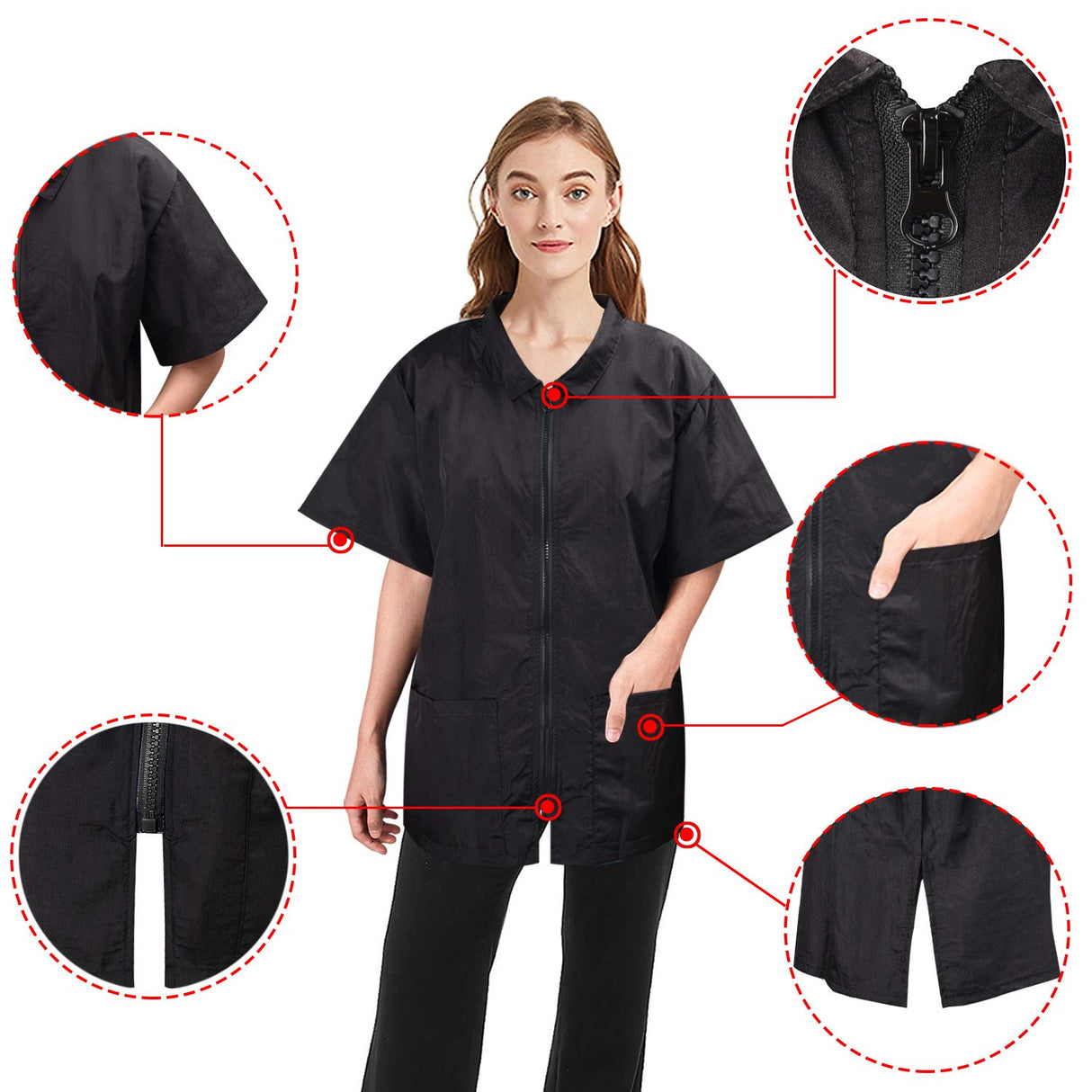 Noverlife Pet Grooming Jacket with Full Zipper, L Size, Anti-Static Smock for Dog Cat Beauty, Water Resistant Barber Apron Jacket for Hair Salon, Cosmetology Uniforms for Men and Women