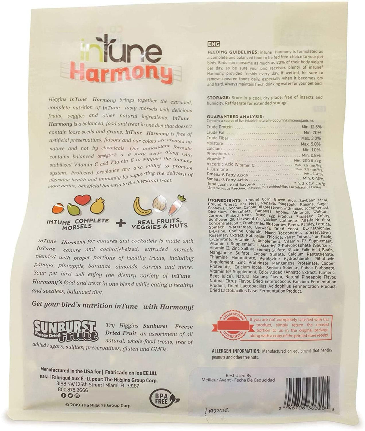 Higgins 2 Pack of Intune Harmony Food for Conures, Cockatiels, Lovebirds and Parrotlets, 2 Pounds Each