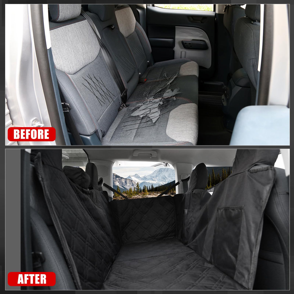 Mabett Dog Seat Covers for Ford Maverick 2025 2024 2023 2022 Accessories, Back Seat Hammock Extender for Pets Include Door Sides and Headrests Protection-Hard Bottom Support 600D Oxford Cloth