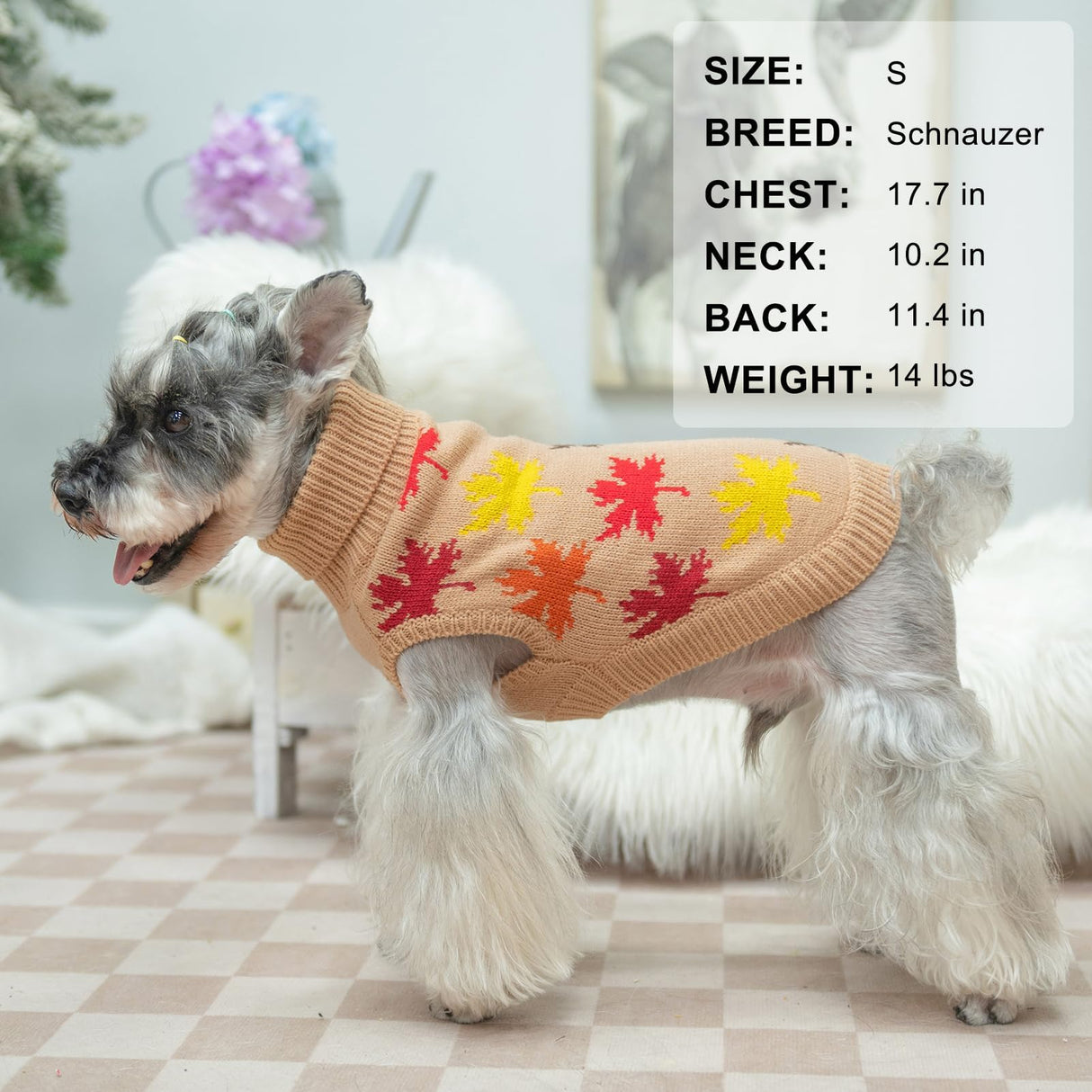 BEAUTYZOO Fall Sweater - Small Dog Sweaters for Girls & Boys, Turtleneck Knitwear in Cold Weather, Maple Leaf Cable Knit Puppy Pullover, Pet Apparel (Khaki, M)