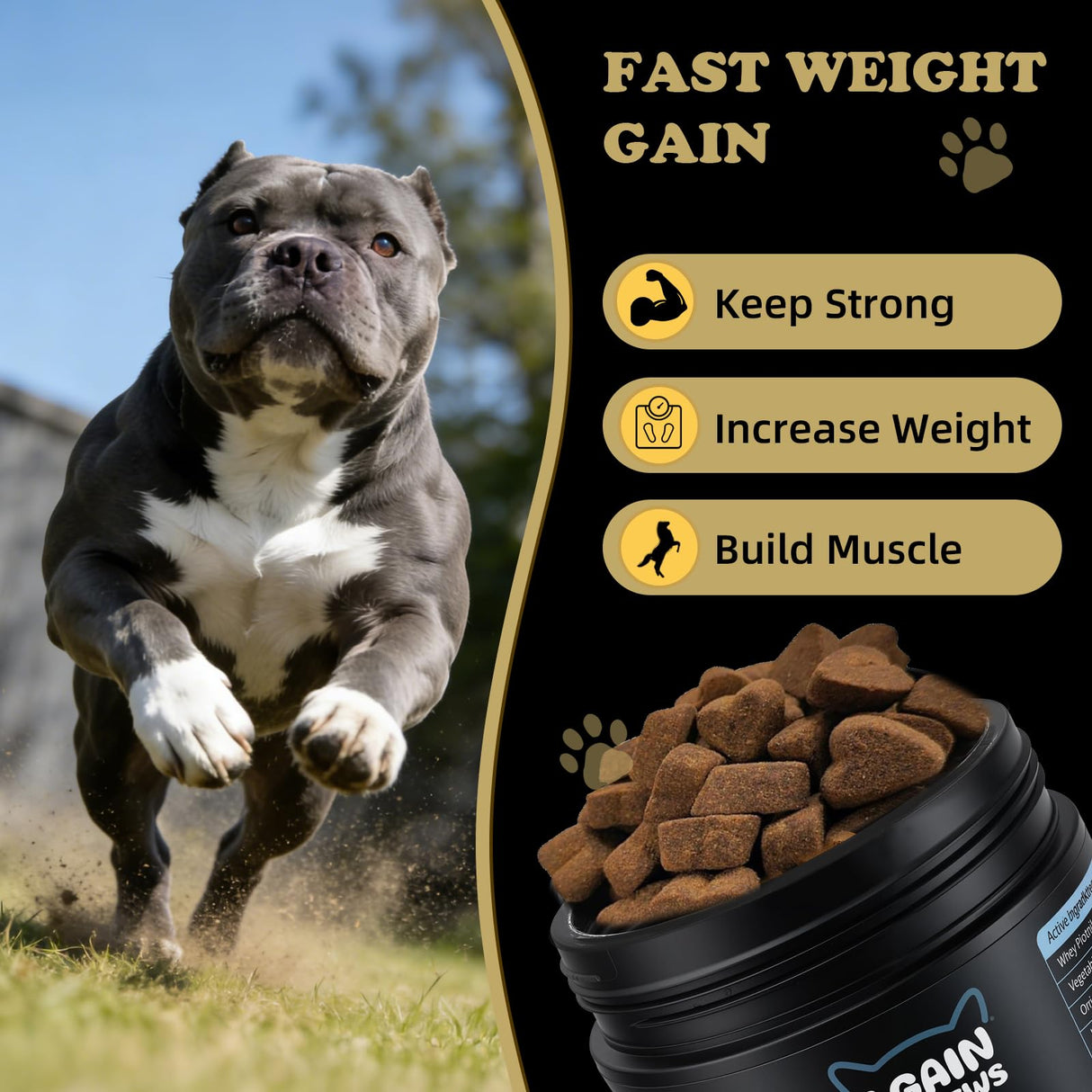 Petterm Dog Muscle Gain Chews - Dog Weight Gain Treat Weight Gain Supplements for Dogs Muscle Builder - with High Protein & Amino Acids for Lean Strength Recovery - 100 Chews for All Breeds & Ages