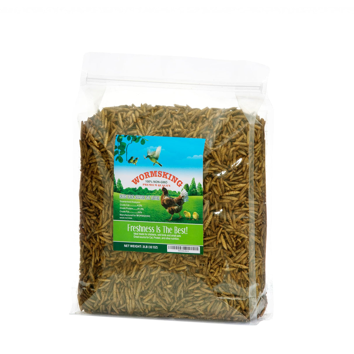 WORMSKING 2LB Dried Black Soldier Fly Larvae, More Calcium Than Dried Mealworms, High Protein Chicken Feed, Poultry Treat, Chicken Scratch