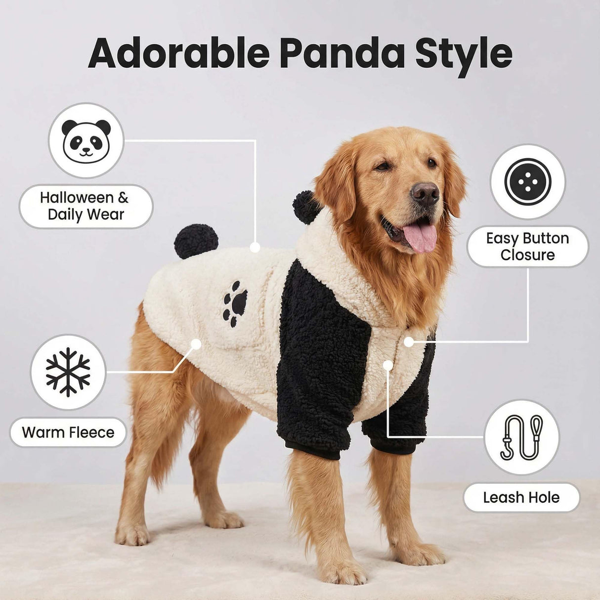 FLAdorepet Halloween Large Dog Panda Costume Outfits Winter Warm Pet Jacket Coat Funny Clothes for Medium Large Dog Labrador Husky Beagle (20, Panda)