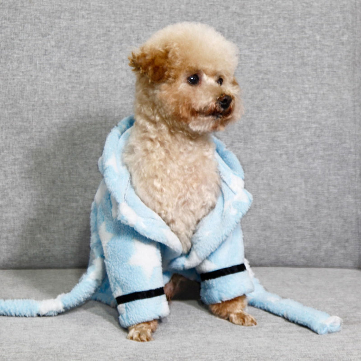 Small Dog Bathing Towel, Adjustable Dog Bath Robe for Cold Weather, Puppy Pajamas Warm Flannel Dogs Pjs, Pet Coats for Small Dogs Blue Stars M