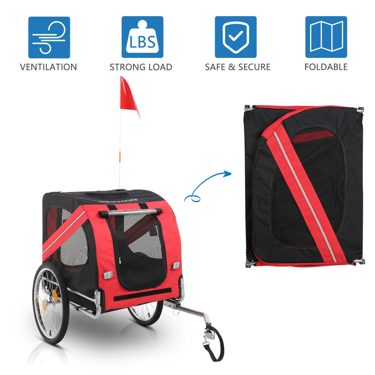 PEXMOR Dog Bike Trailer, Folding Bike Trailer for Dogs, Pet Trailer Cart for Bicycle, Bike Cargo Wagon Carrier Attachment w/Universal Hitch & 20" Quick Release Wheel Red