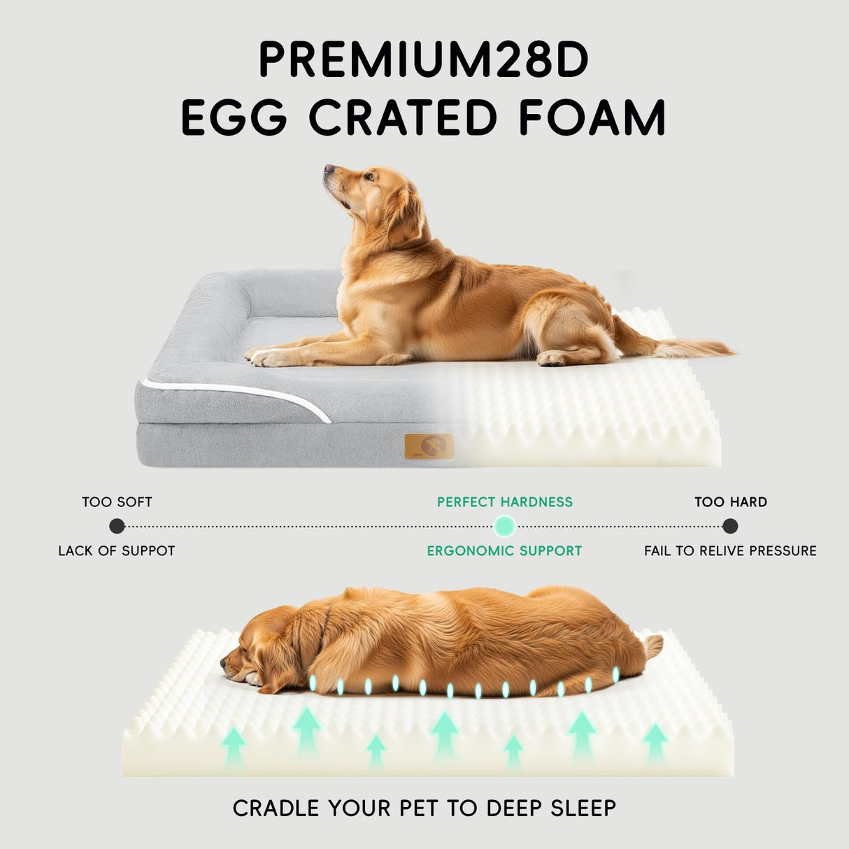Homemate Dog Bed Medium Size Dog 28x23 inch with Orthopedic Foam Waterproof Outdoor Pet Cat Bed Sofa Supplies with Toy Dogs Crate Pad Couch with Removable Washable Cover & Non-Slip Botton Light Grey