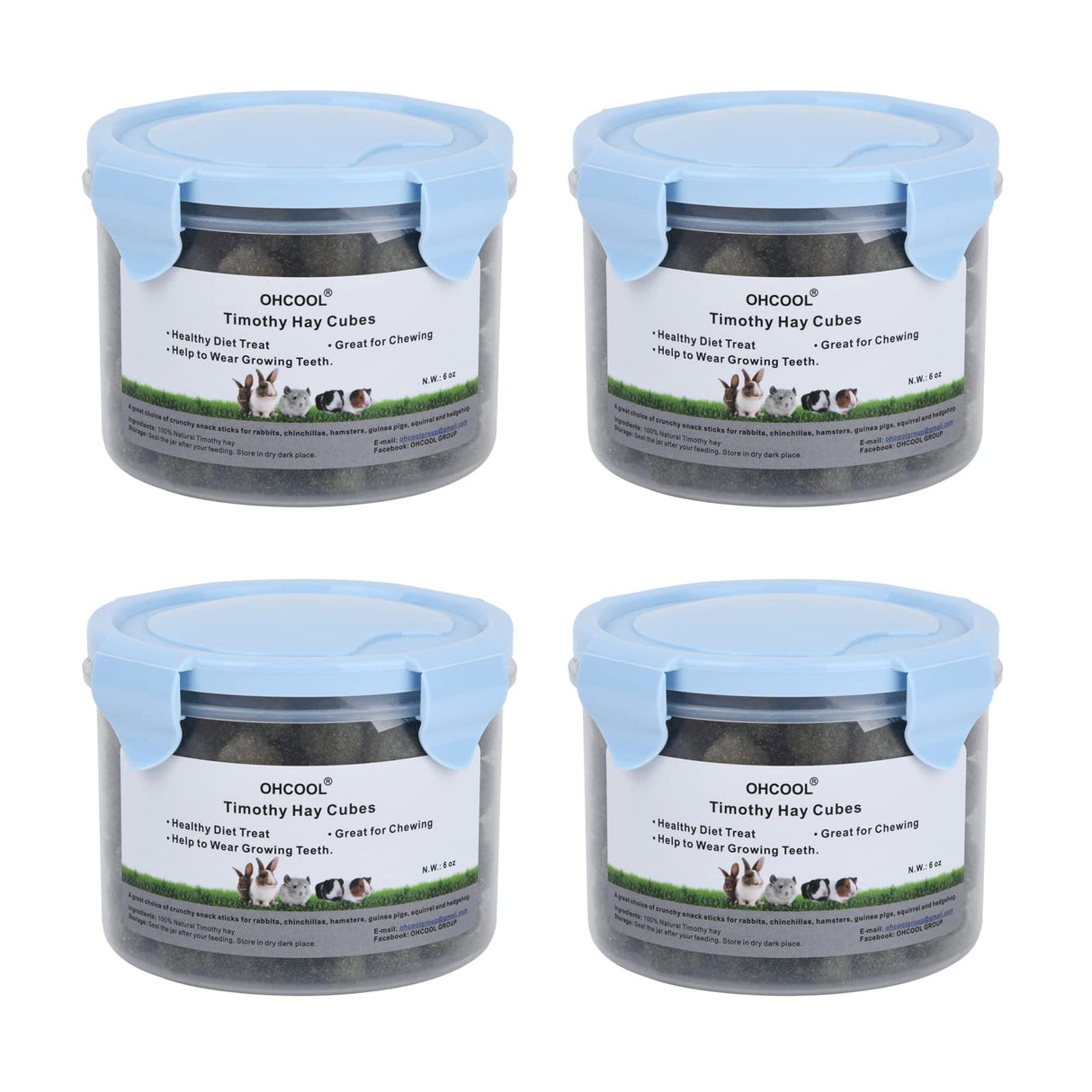 Ohcool Timothy Hay Cubes 24 oz (4 * 6oz) -100% Natural Timothy Hay Made Pellets for Rabbits Tortoise Guinea Pig