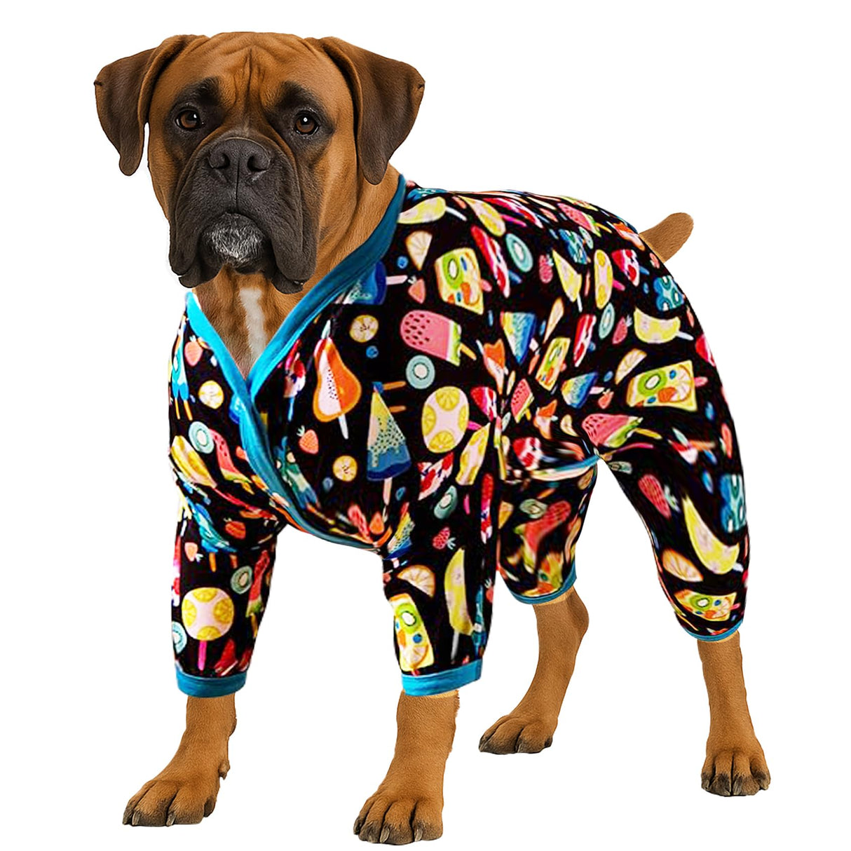 LovinPet Big Dogs Pajamas Onesies - Full Belly Coverage, Pajamas for Pitbulls, Pullover Shirt for Large Breed Dogs, Pitbull Clothes, Fruit Popsicle Print, Lightweight Big Dog PJ's, Medium,2XL