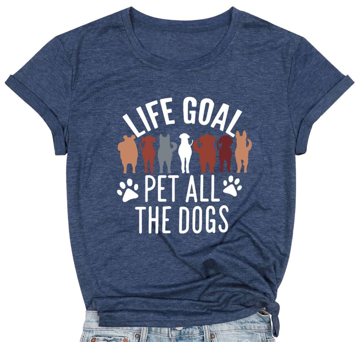 Women Mom Tshirts Life Goal Pet All The Dogs Letter Print Shirts Funny Saying Dog Lover Tee Top