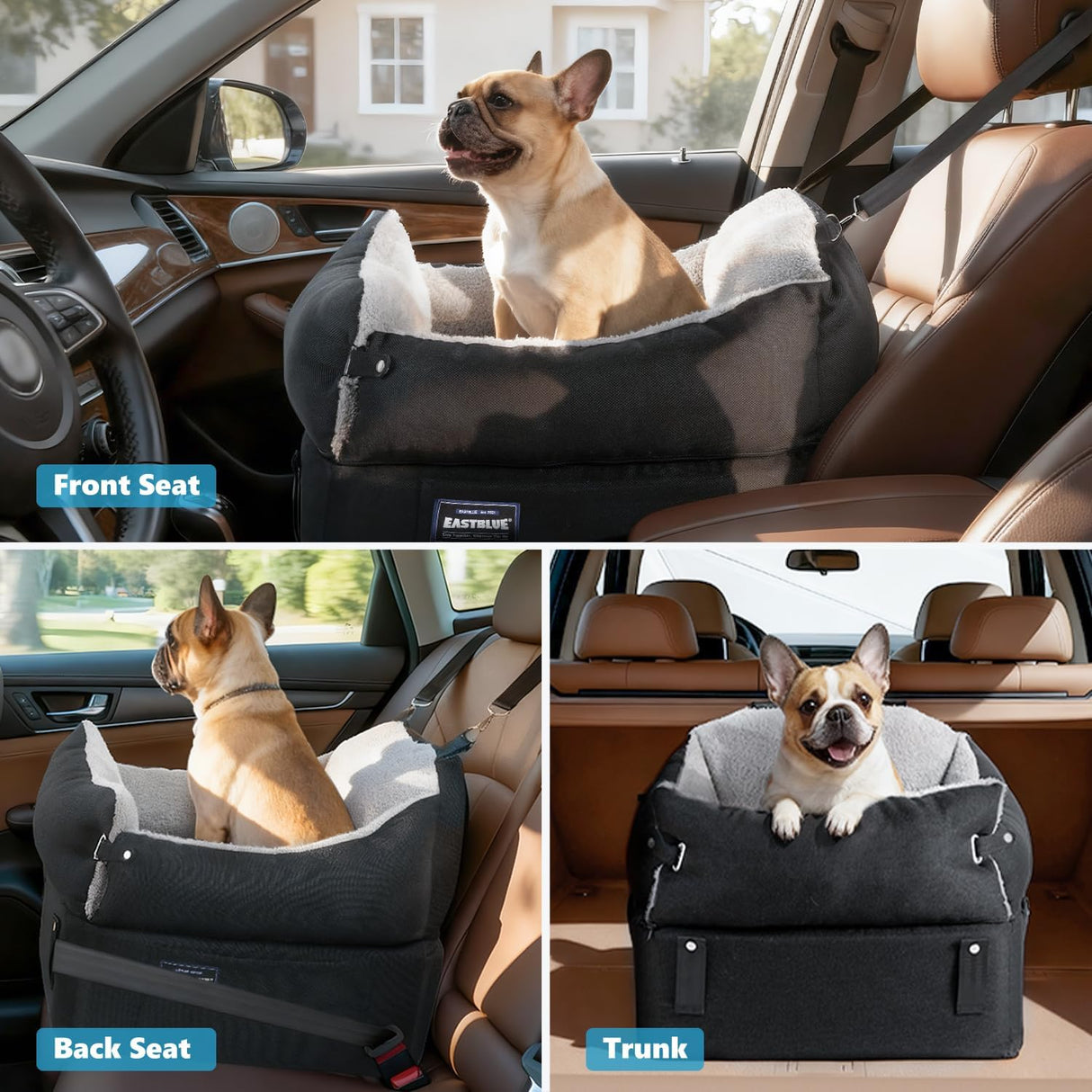 EASTBLUE Dog Booster Car Seat: Elevated Car Seat for Small Medium Dogs 0-35 lbs Washable & Safety Dog Travel Bed with Memory Foam Cushions for Pet Puppy Cat