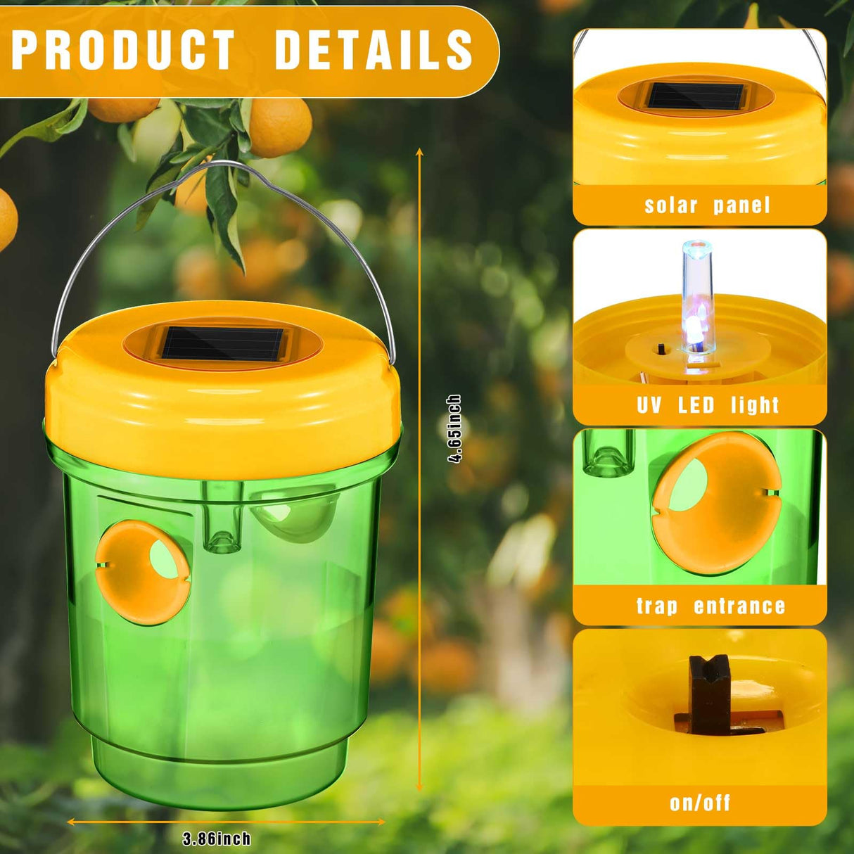 6 Pack Wasp Traps Outdoor Hanging Fly Traps with UV LED Light Solar Powered Hornet Trap Non-Toxic Reusable Hornet Traps Wasp Killer for Indoor Outdoor Patio Garden Home (Green)