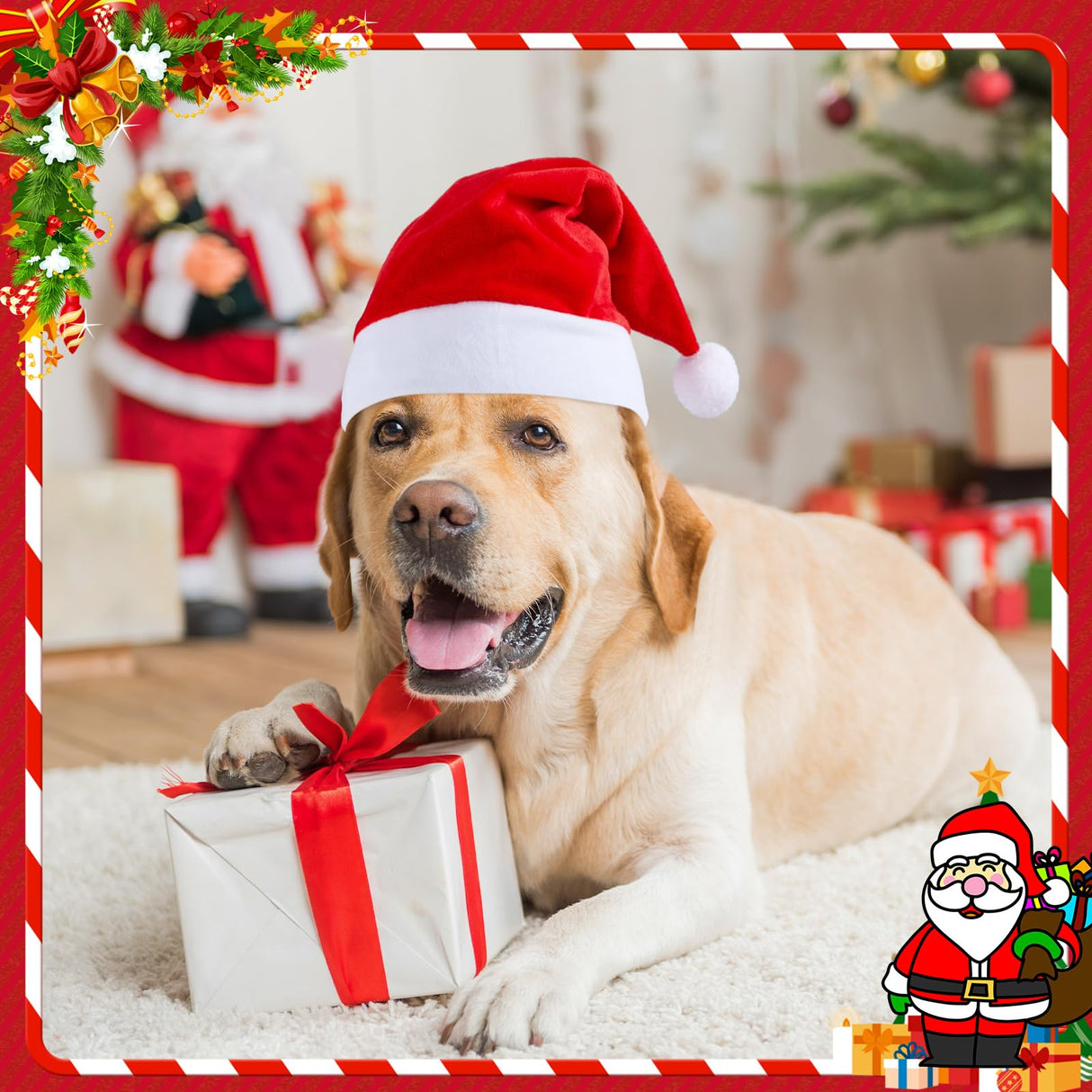 Weewooday 12 Pcs Mini Christmas Pet Santa Hat Scarf Set Adult Xmas Small Animal Tiny Santa Hat with Adjustable Chin Strap for Chicken Cat Dog Hamster Guinea Gift(Large,Classic Style)