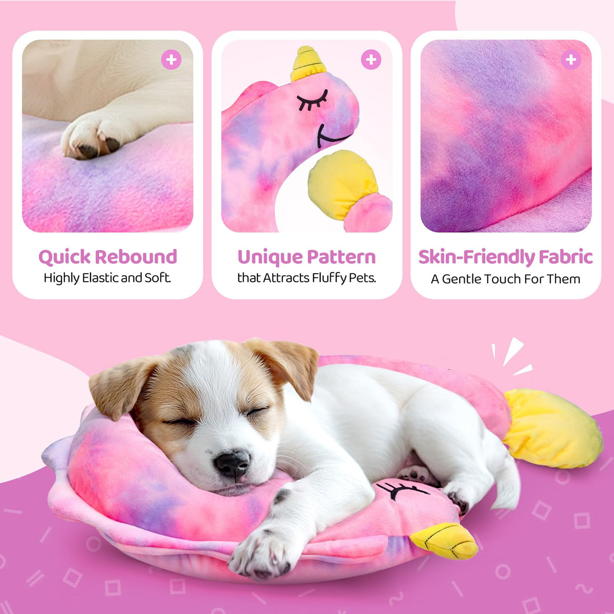 BurgeonNest Small Dog Calming Pillow for Dogs and Cats, Fluffy Soft Colorful Sleep Bolster Cozy Pet Bed Pillow, Great Present for Senior Pup Puppy Kitten, Washable, L