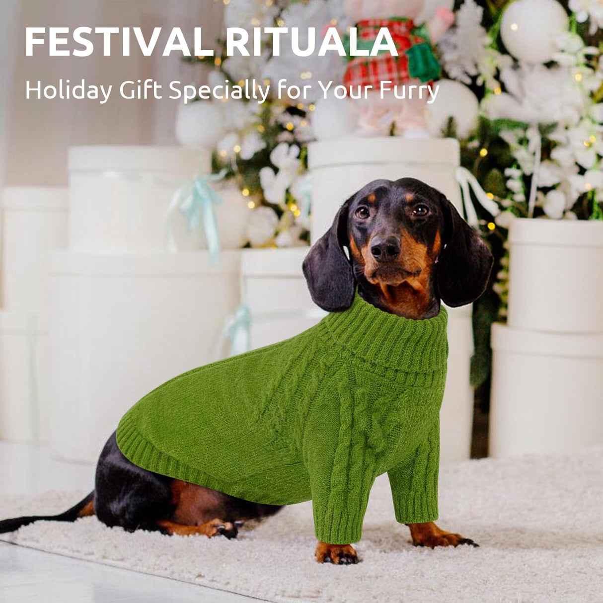Queenmore Dog Sweater, Knit Turtleneck Long Sleeve Pet Sweater for Winter, Soft Warm Pullover with Stylish Patterns, Comfortable Cozy Dog Clothes for Small Dogs Puppy Chihuahua Yorkie (Green,XS)